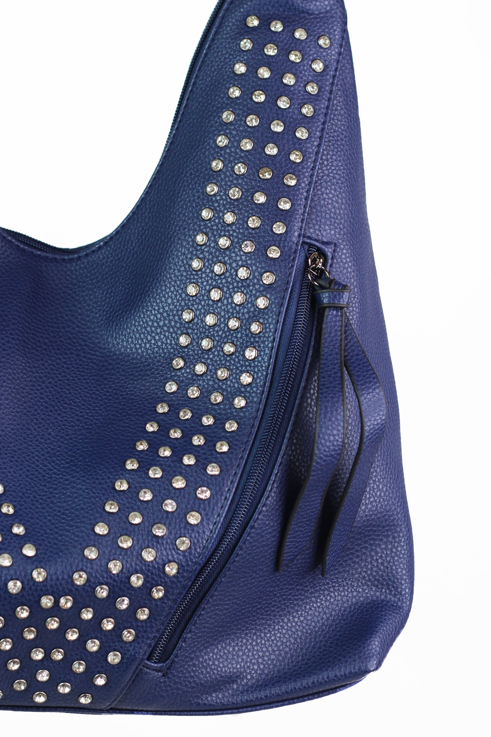 One Handle U-Top Purse w/ Front Zip Pockets & Rhinestone Accents