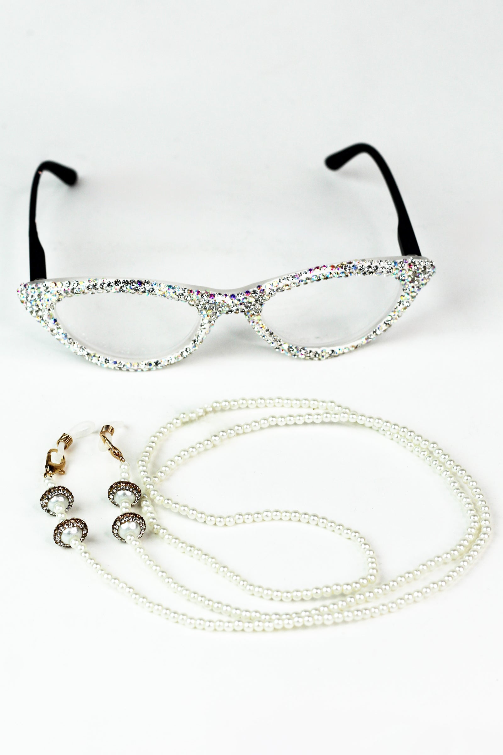 Thin Pearl Two Pearl with Rhinestone Eyeglass Strap
