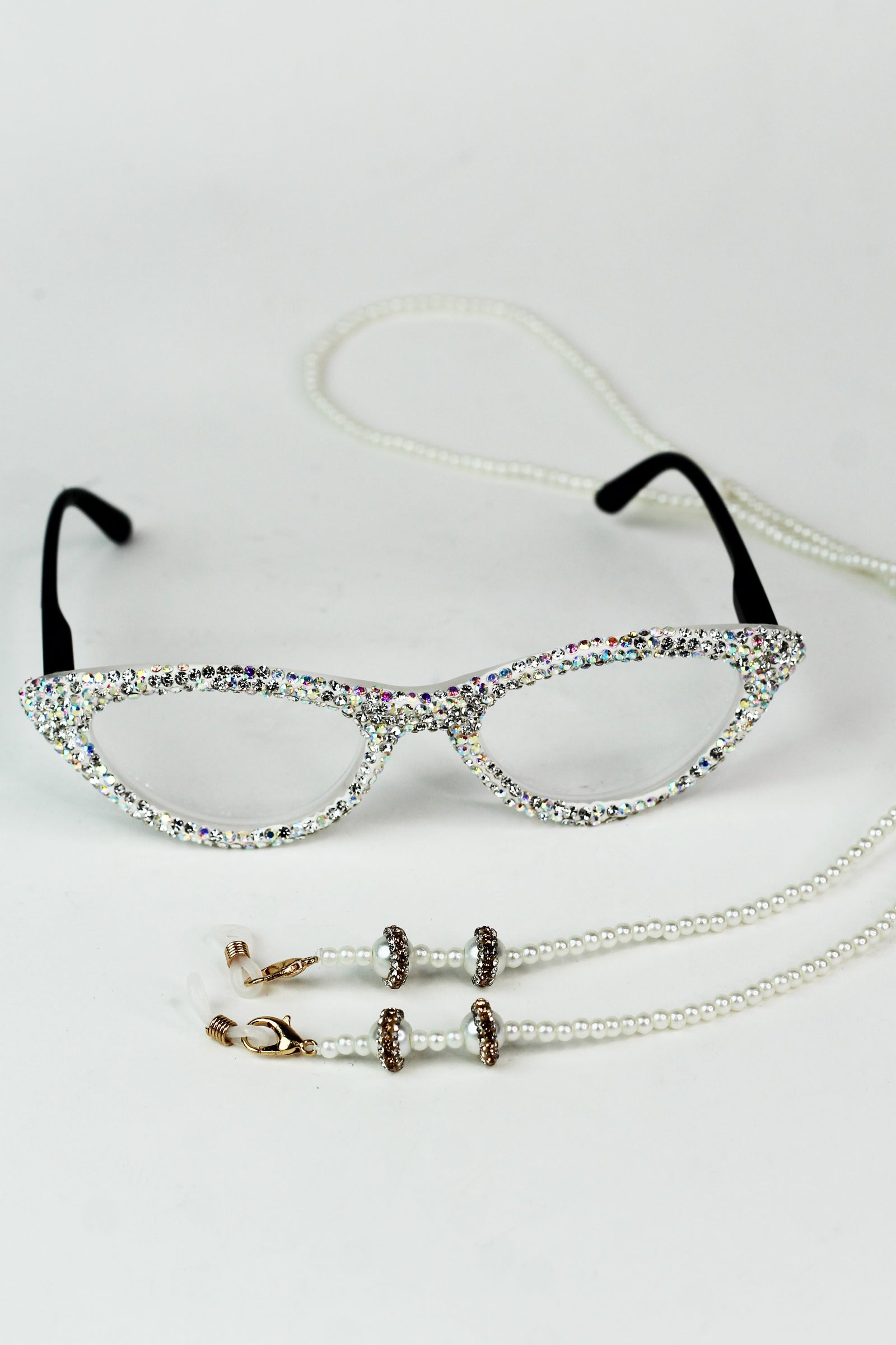 Thin Pearl Two Pearl with Rhinestone Eyeglass Strap