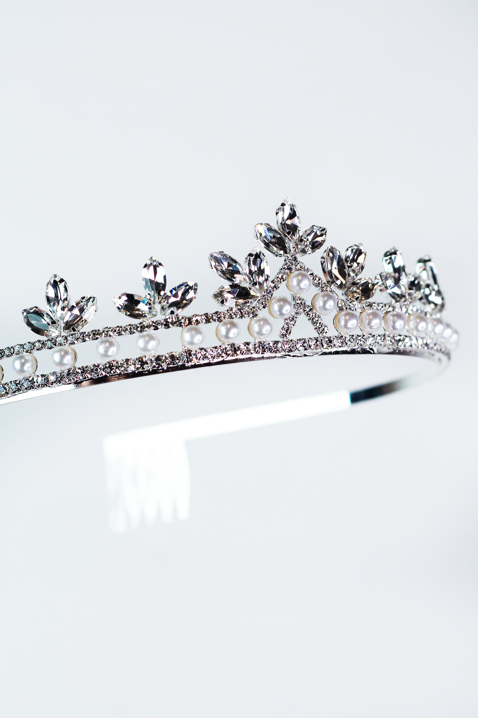 3 Almond Stone Cluster Pearl Row Tiara - Glitz & Ears Boutique