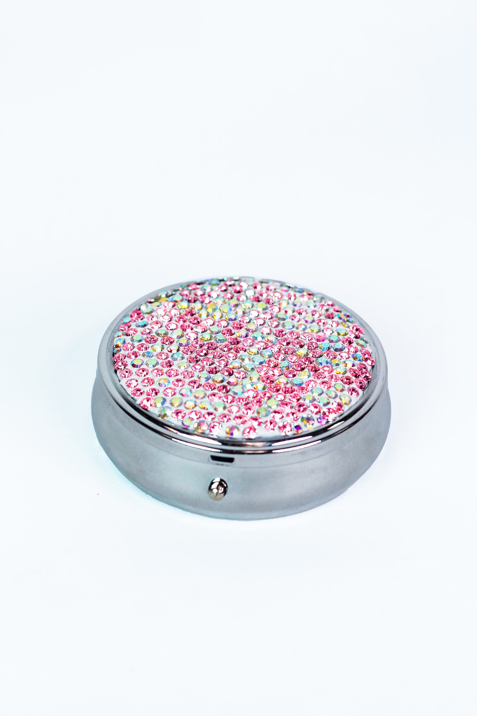 Medium Sized Round Rhinestone Pill Box