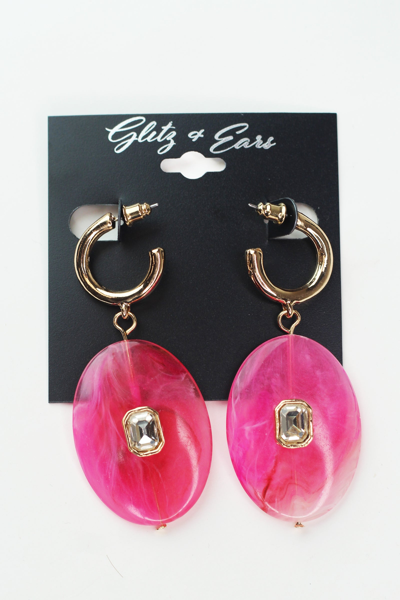 Open Hoop w/ Dangling Oval & Stone Center Earrings
