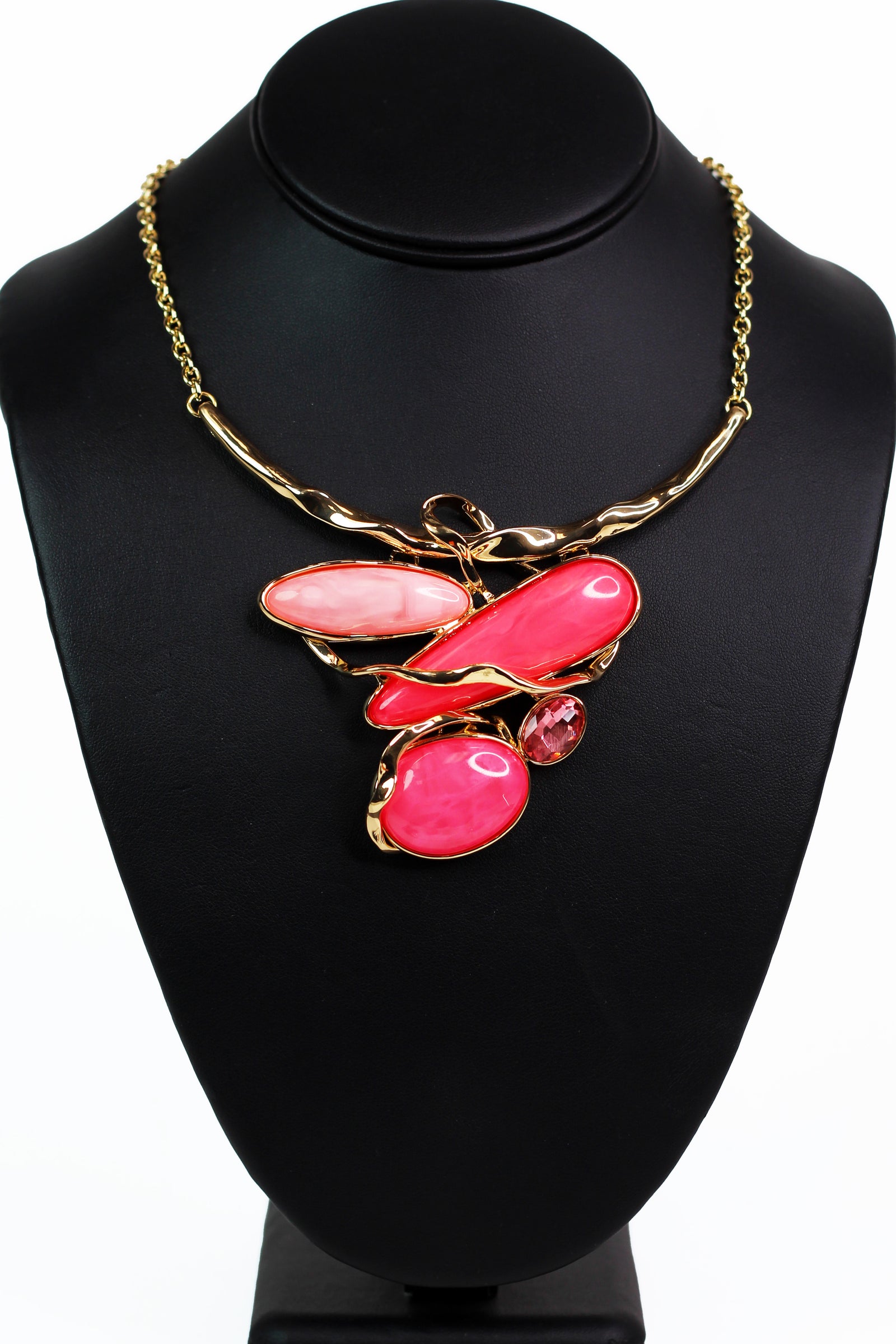 Hammered Metal & Stones Bib Necklace