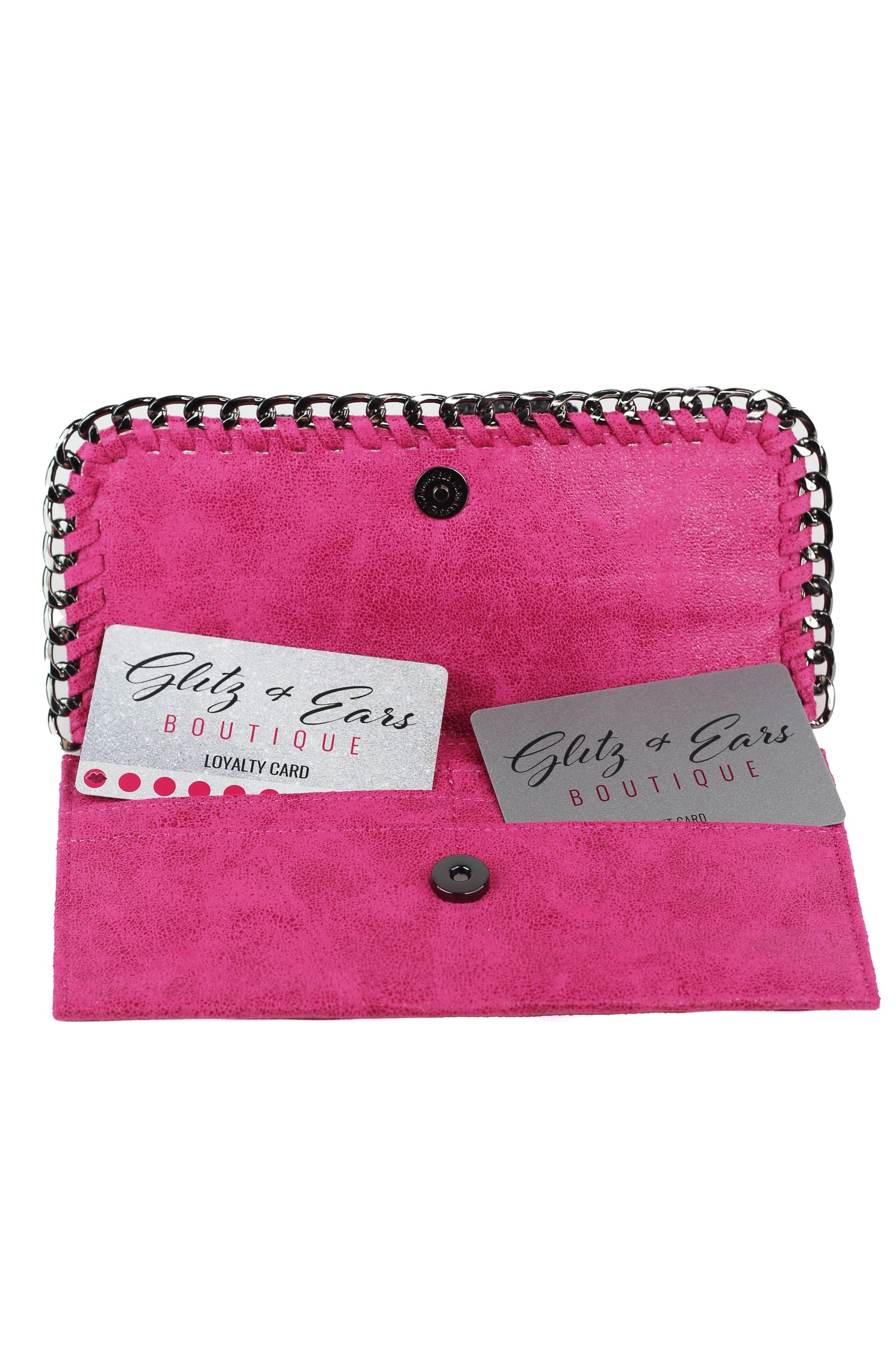 Shimmery Large Card Holder Wallet w/ Chain Trim