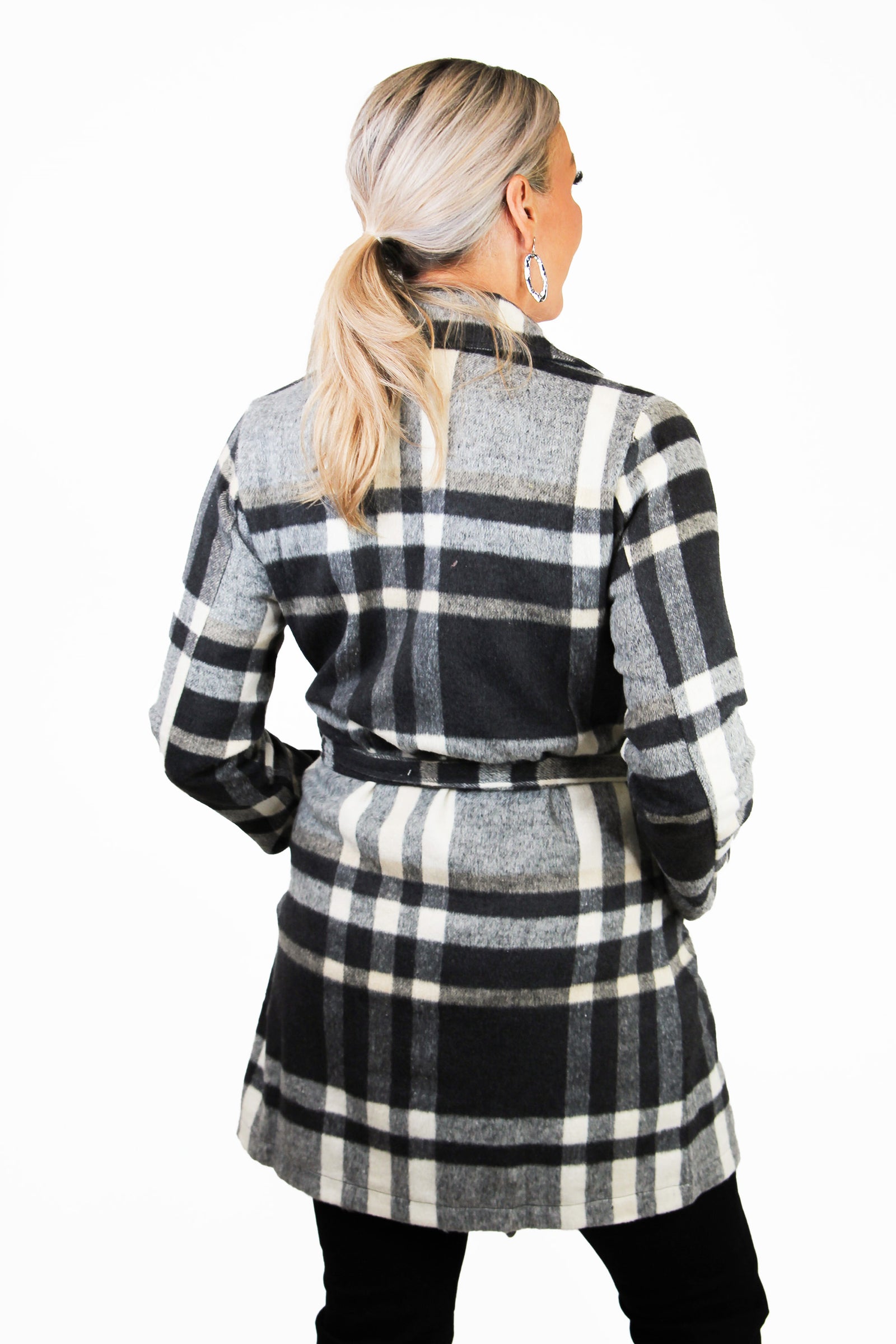 Soft Plaid Unlined Jacket w/ Waist Belt