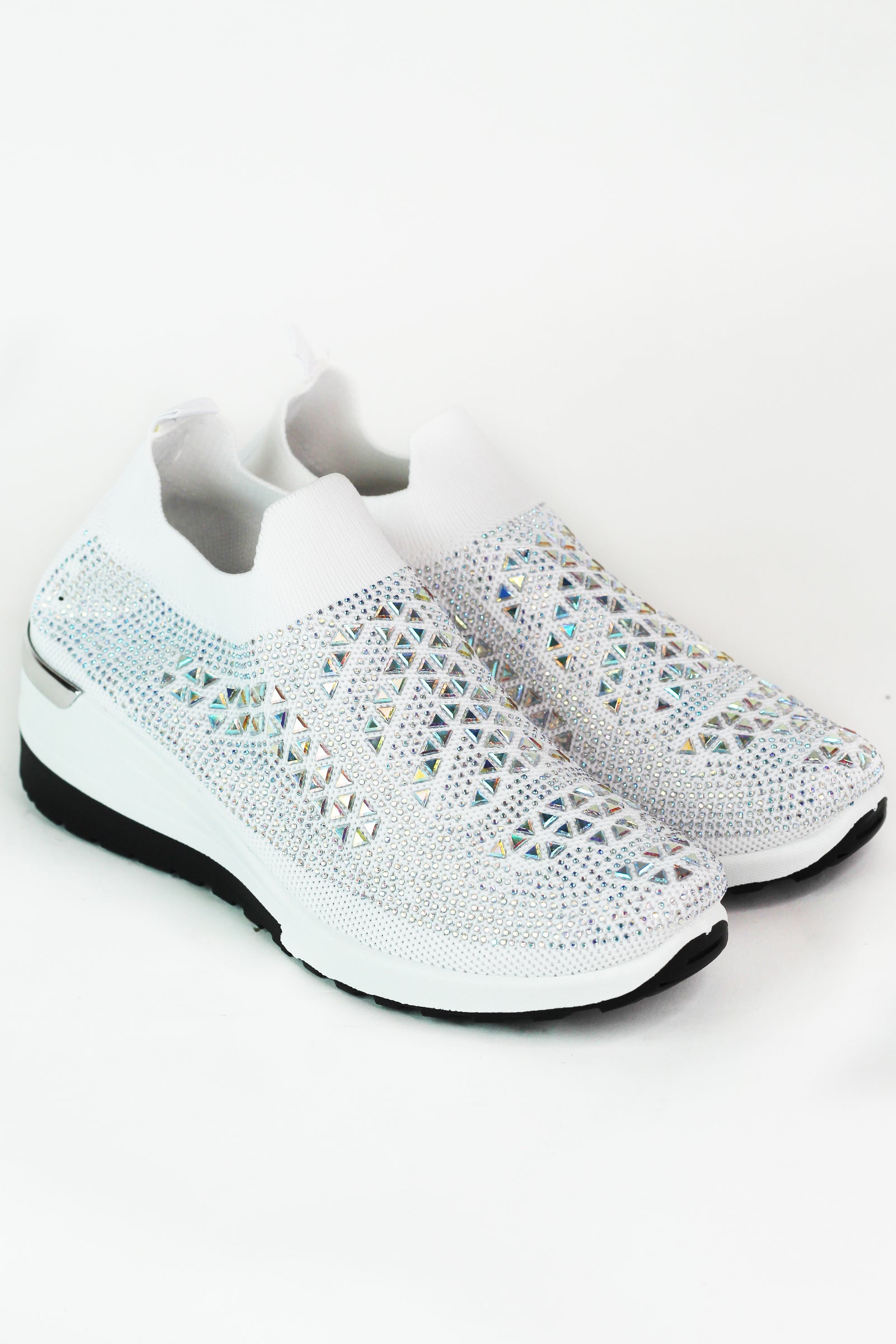 Pull On Elastic & Rhinestone Upper Sneaker w/ Wedge Heel