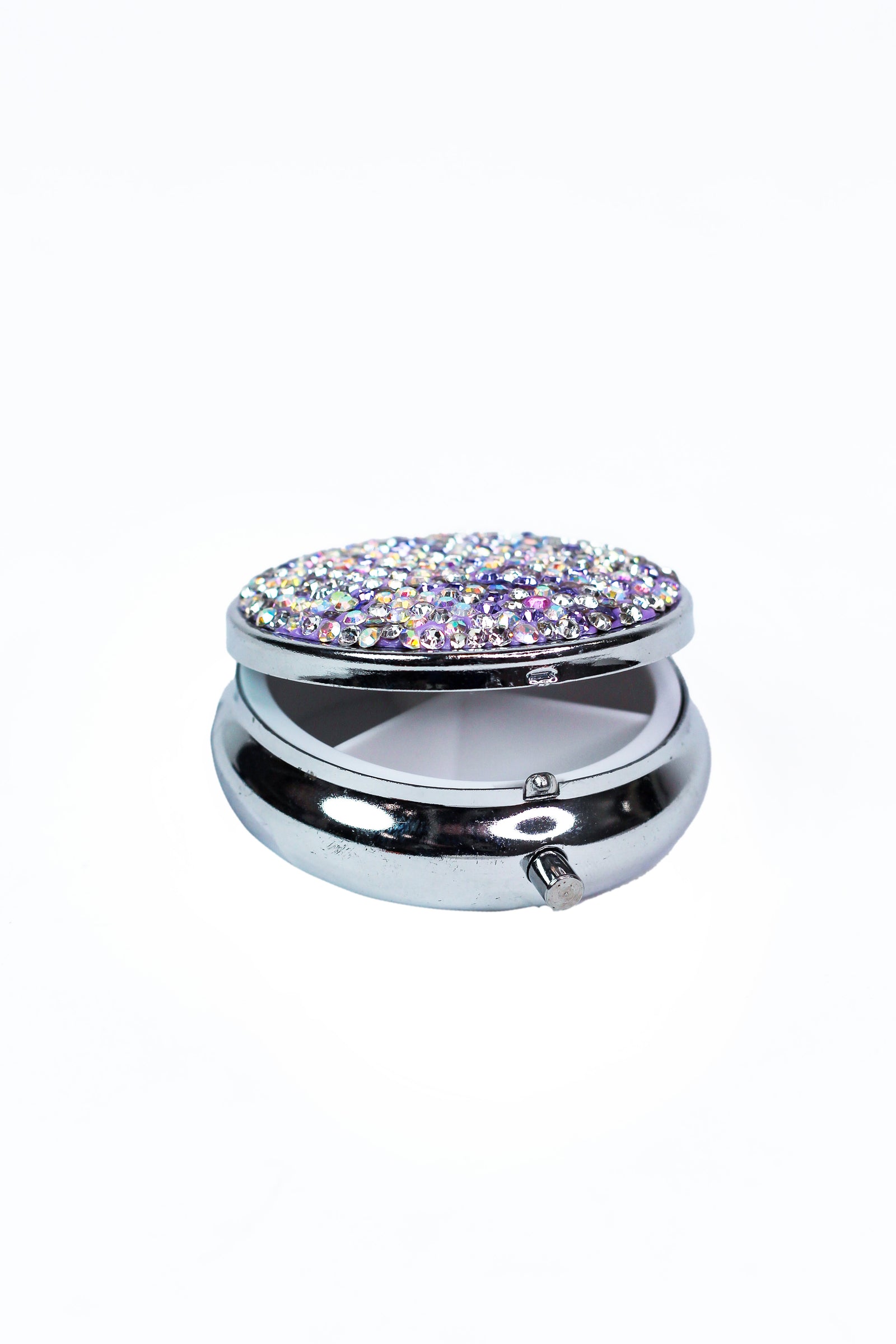 All Rhinestone Top Round Pill Box