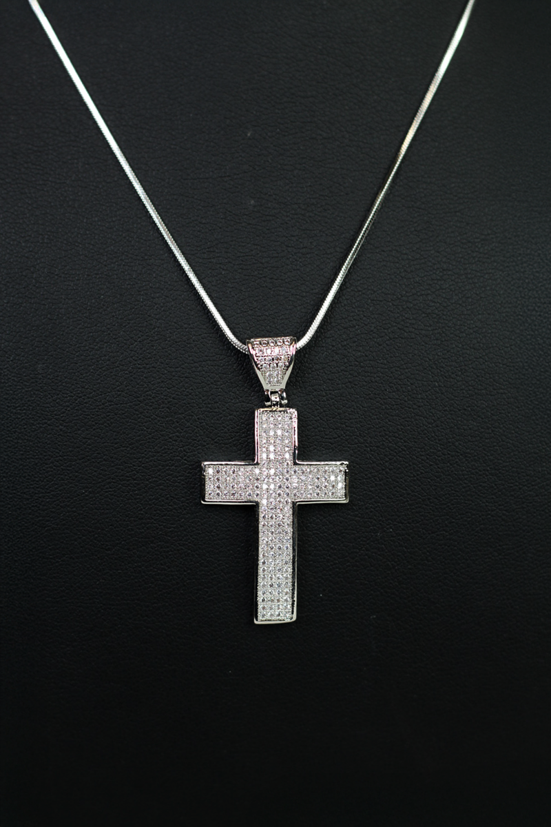 4 Row Pave Filled Cross Necklace