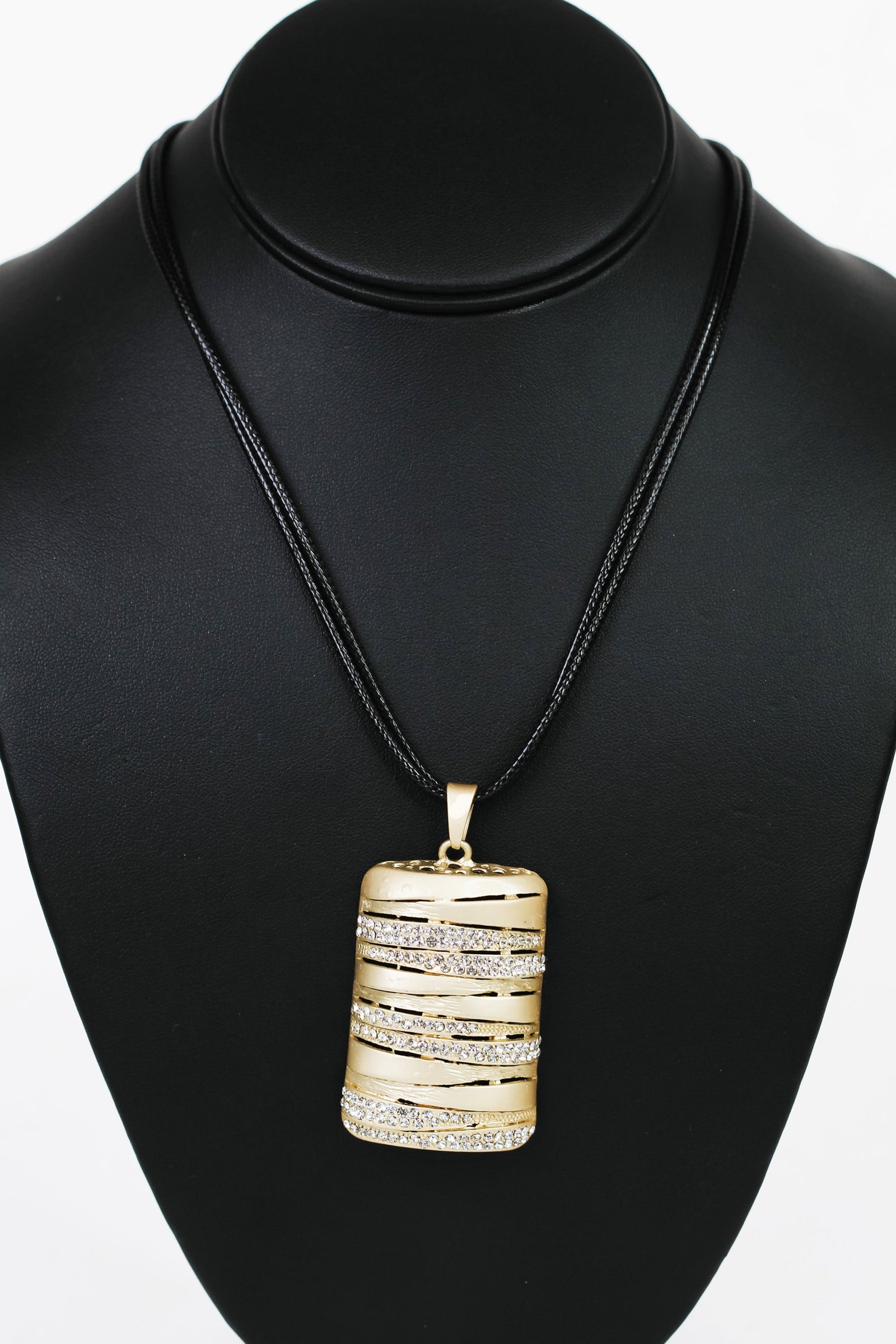 Brush & Rhinestone Overlap Raised Rectangle Necklace