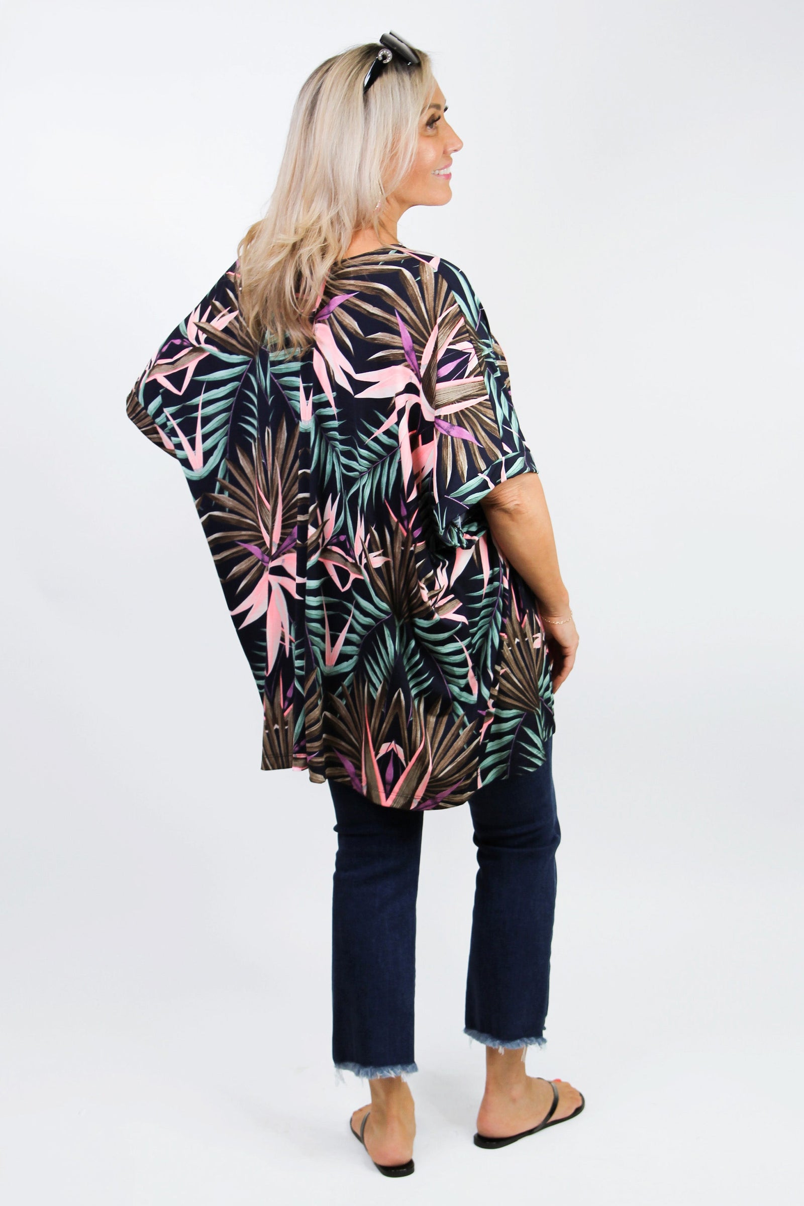 Short Sleeve Tropical Print Open Cardigan (SALE)