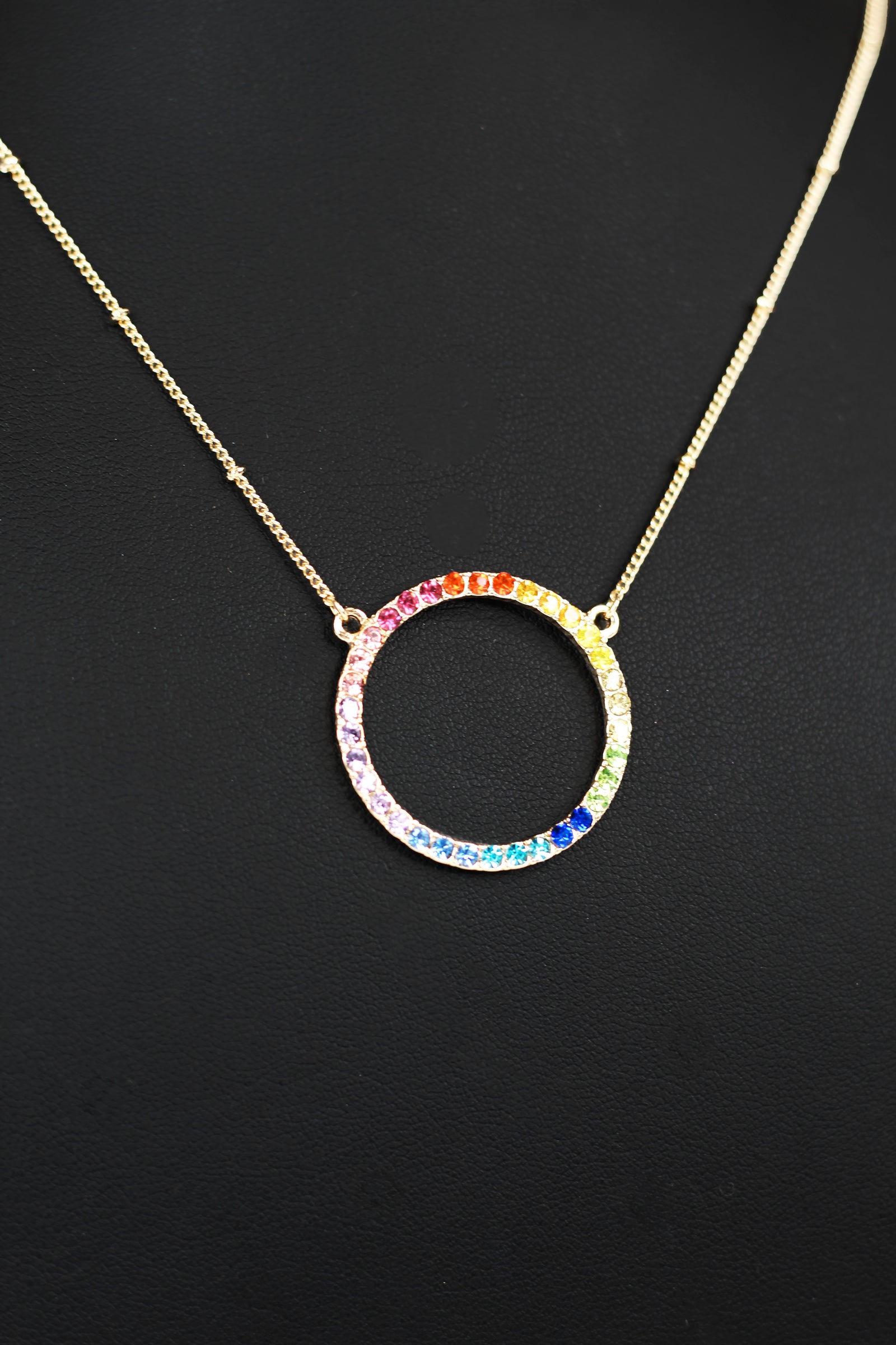 Rainbow Open Rhinestone Circle Necklace