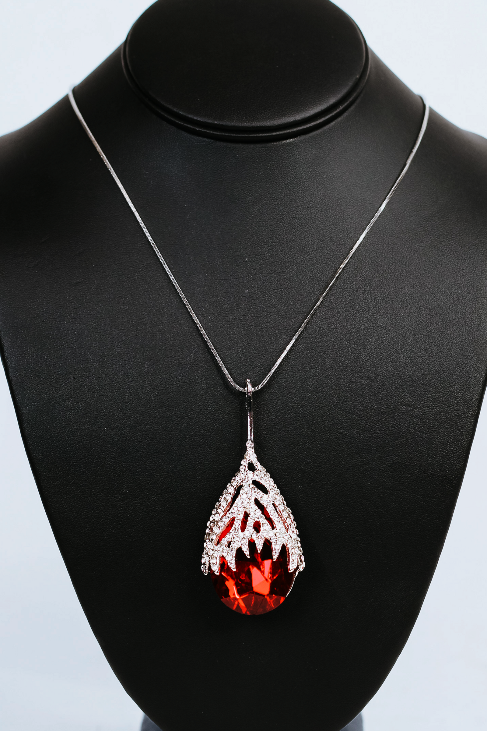 Long Teardrop Rhinestone Layered Pendant Necklace