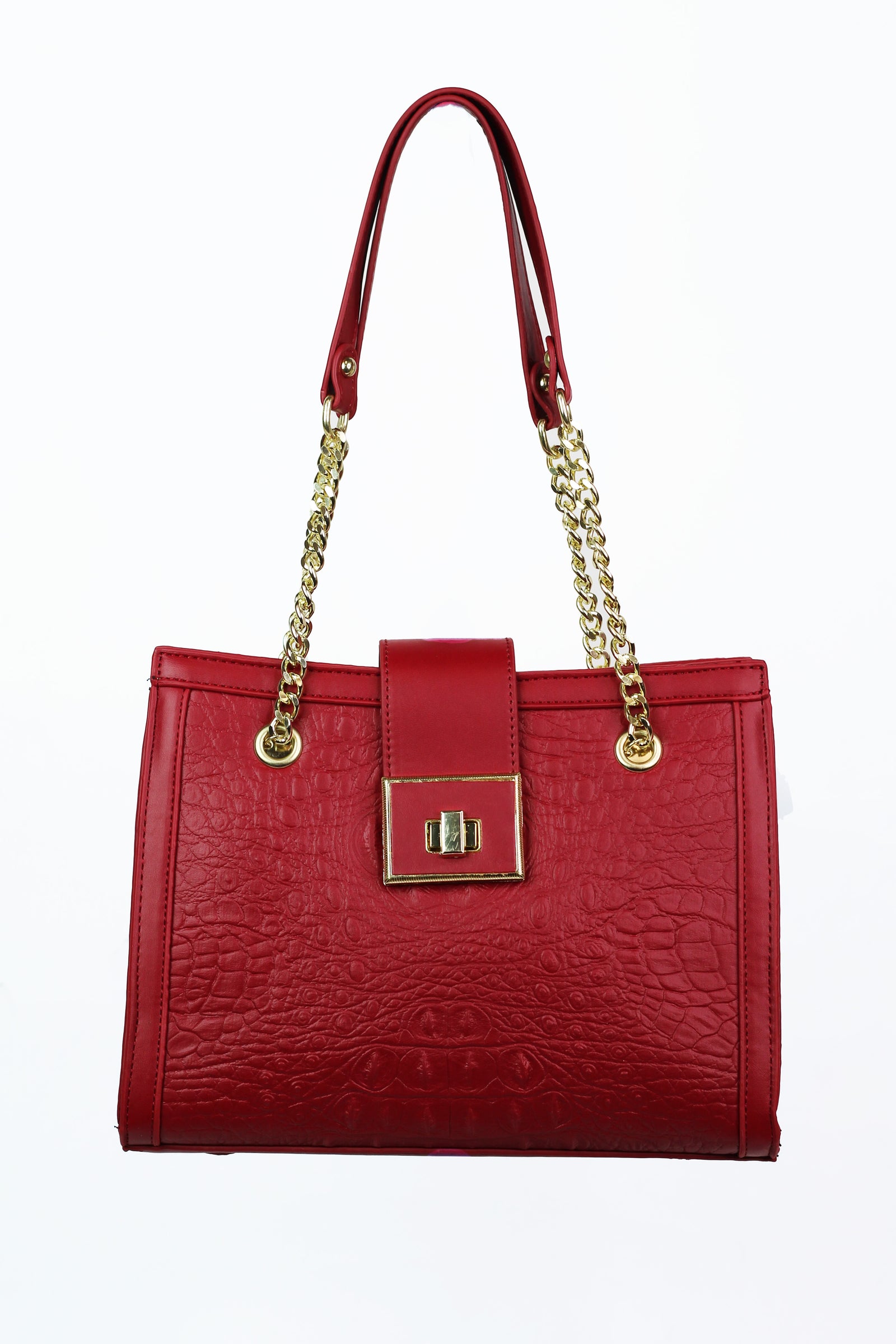 Faux Alligator & Leather Purse w/ Chain Straps