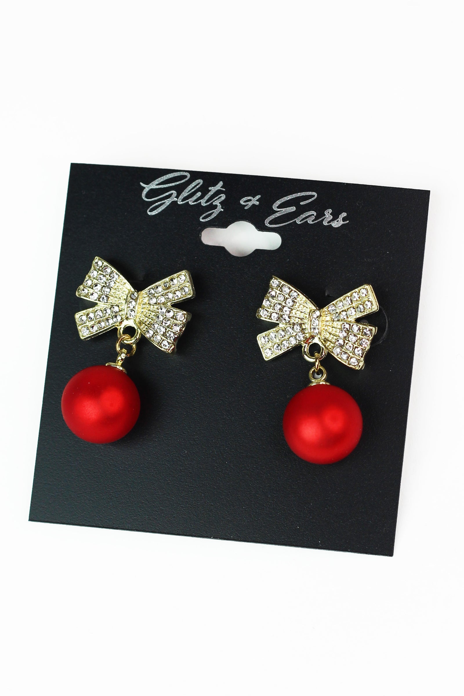 Rhinestone Bow & Ornament Earrings