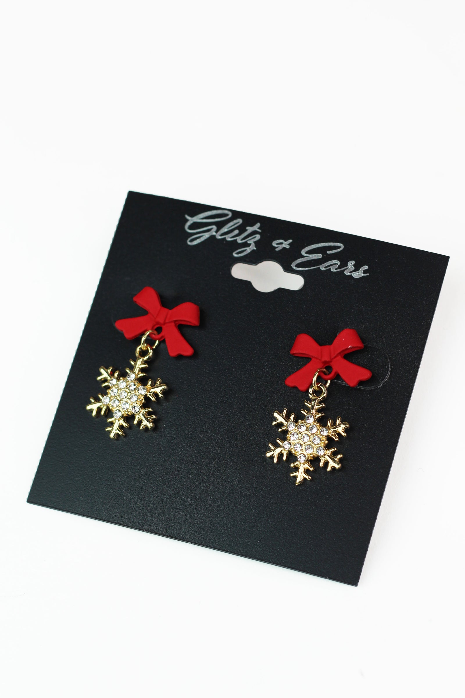 Bow & Rhinestone Snowflake Earrings