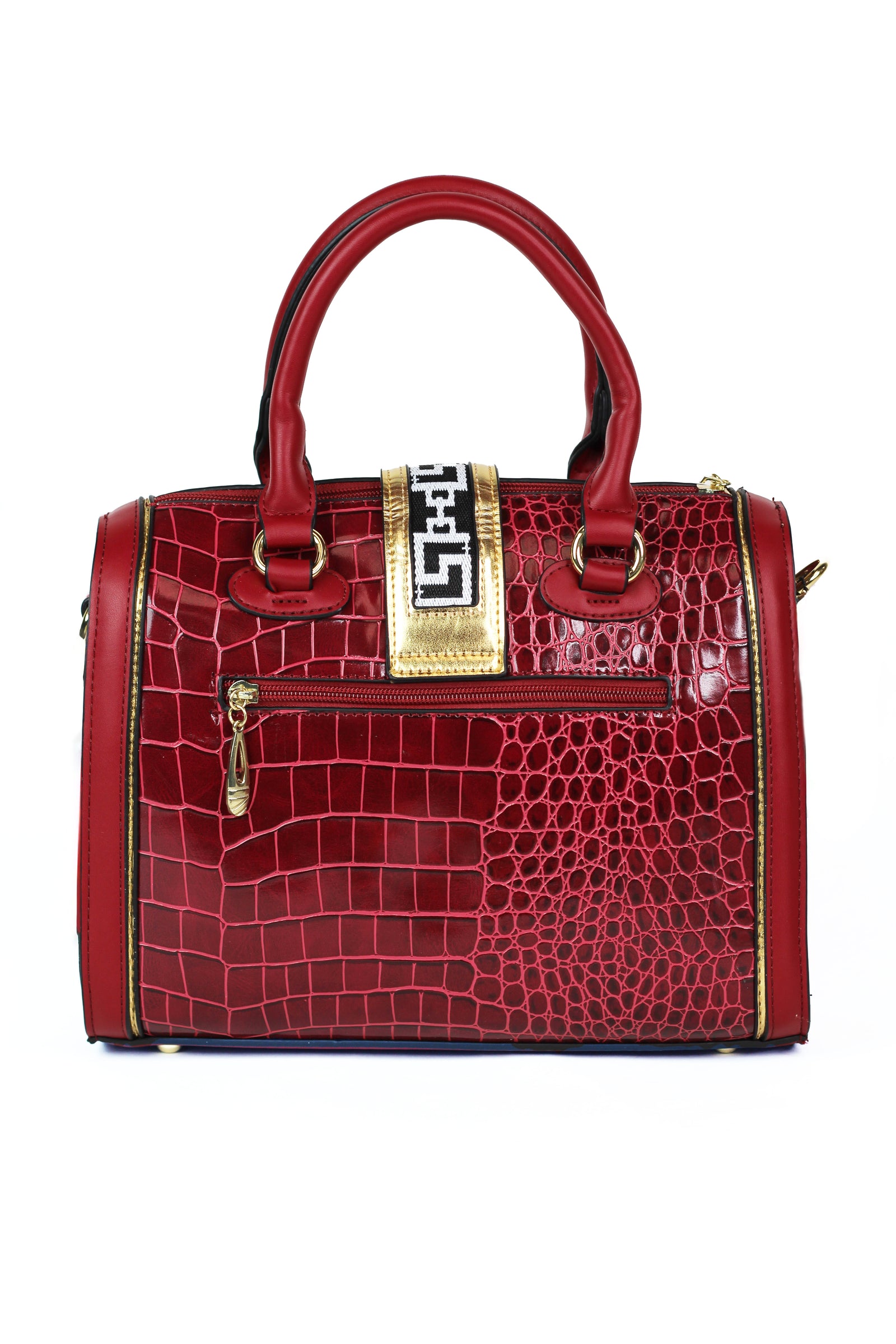 Faux Crocodile Handbag w/ Cloth & Rhinestone Closure