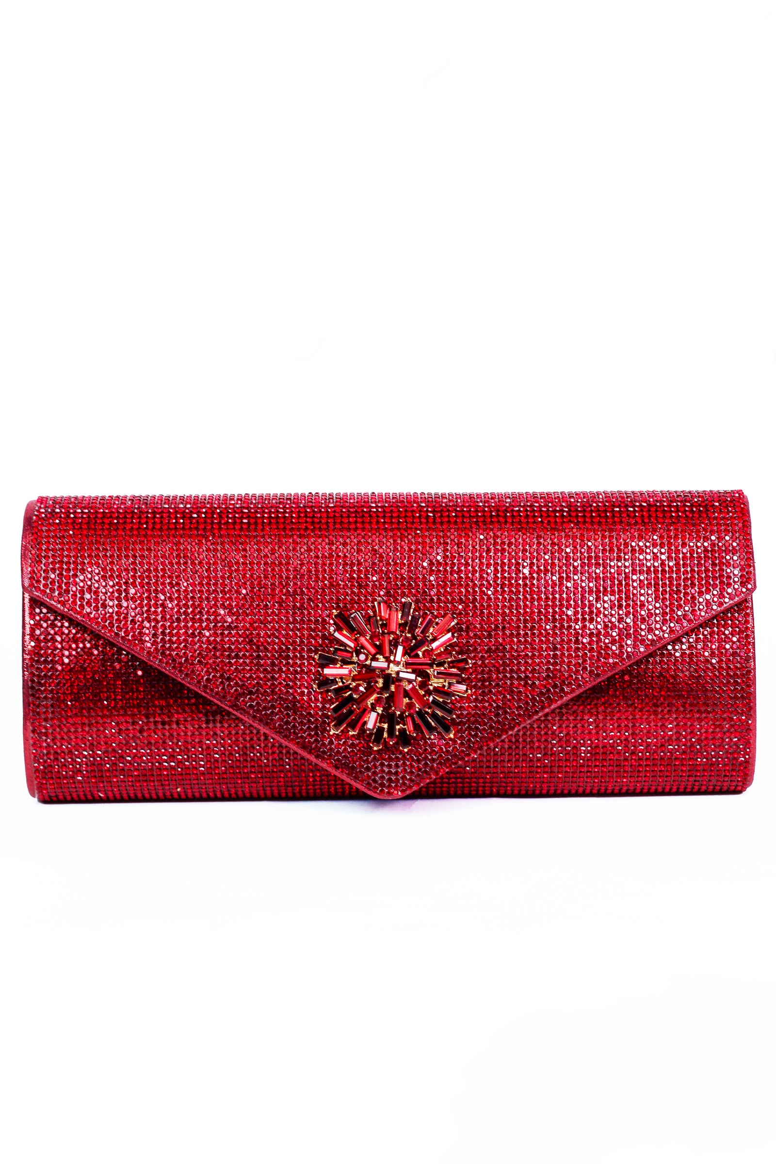 All Rhinestone Envelope Clutch w/ Baguette Starburst Emblem