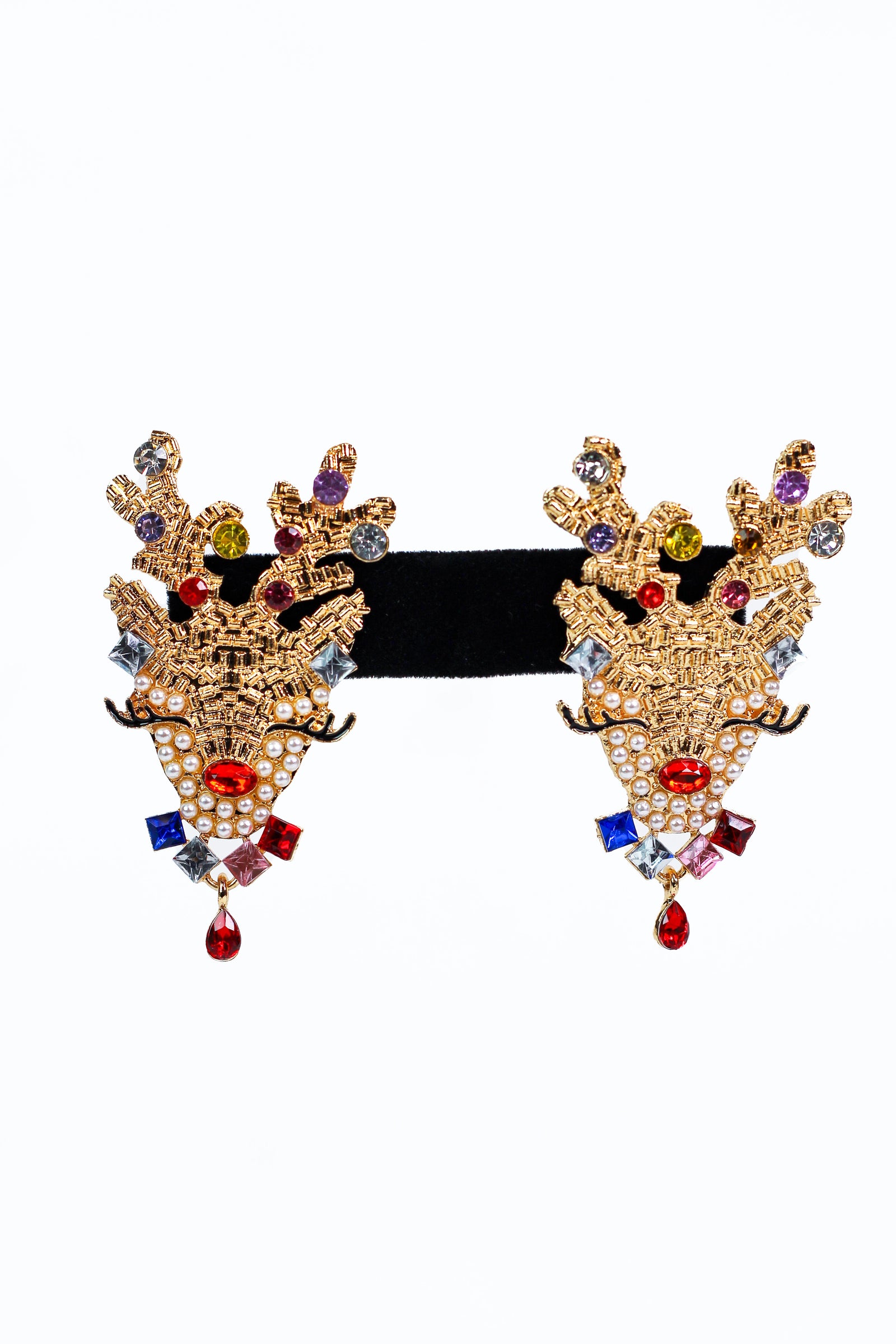 Reindeer Face w/ Rhinestone Accents Earrings