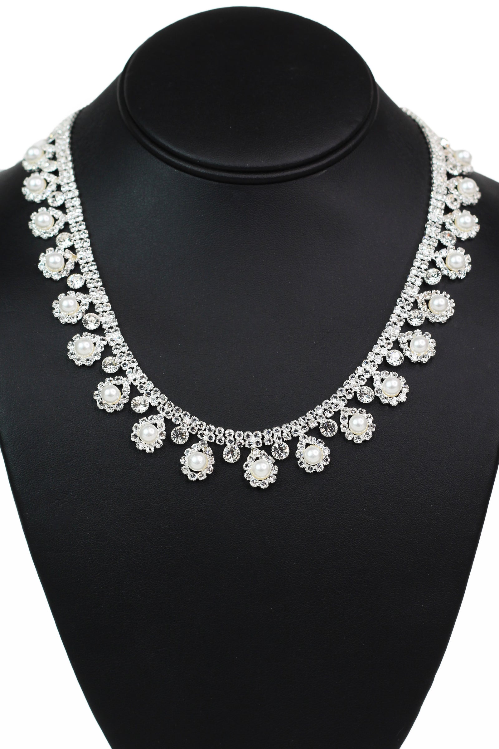 Rhinestone Scoop Small Teardrop with Pearl Necklace - Glitz & Ears Boutique