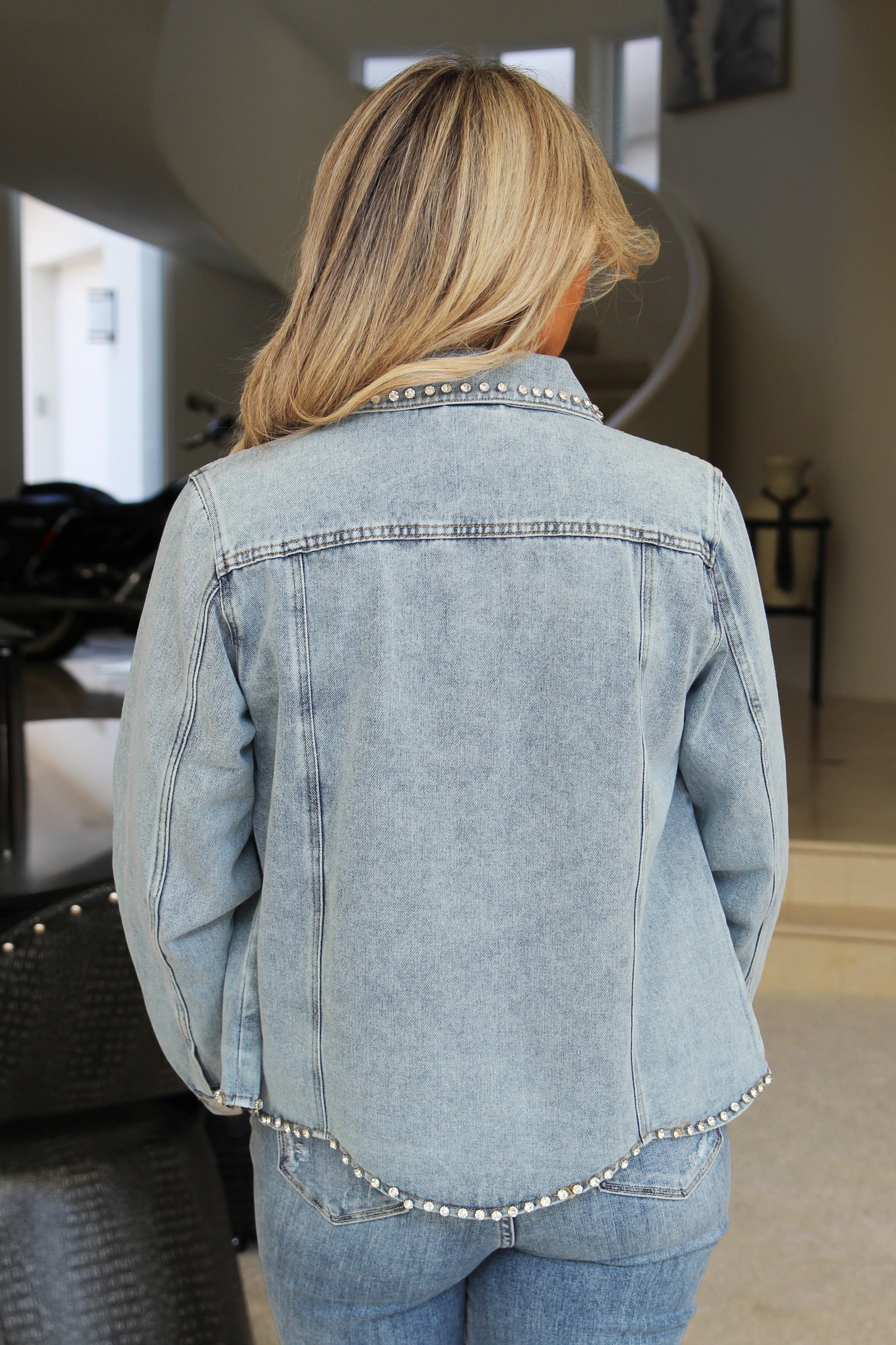 Denim Jacket W/ Rhinestone Studs
