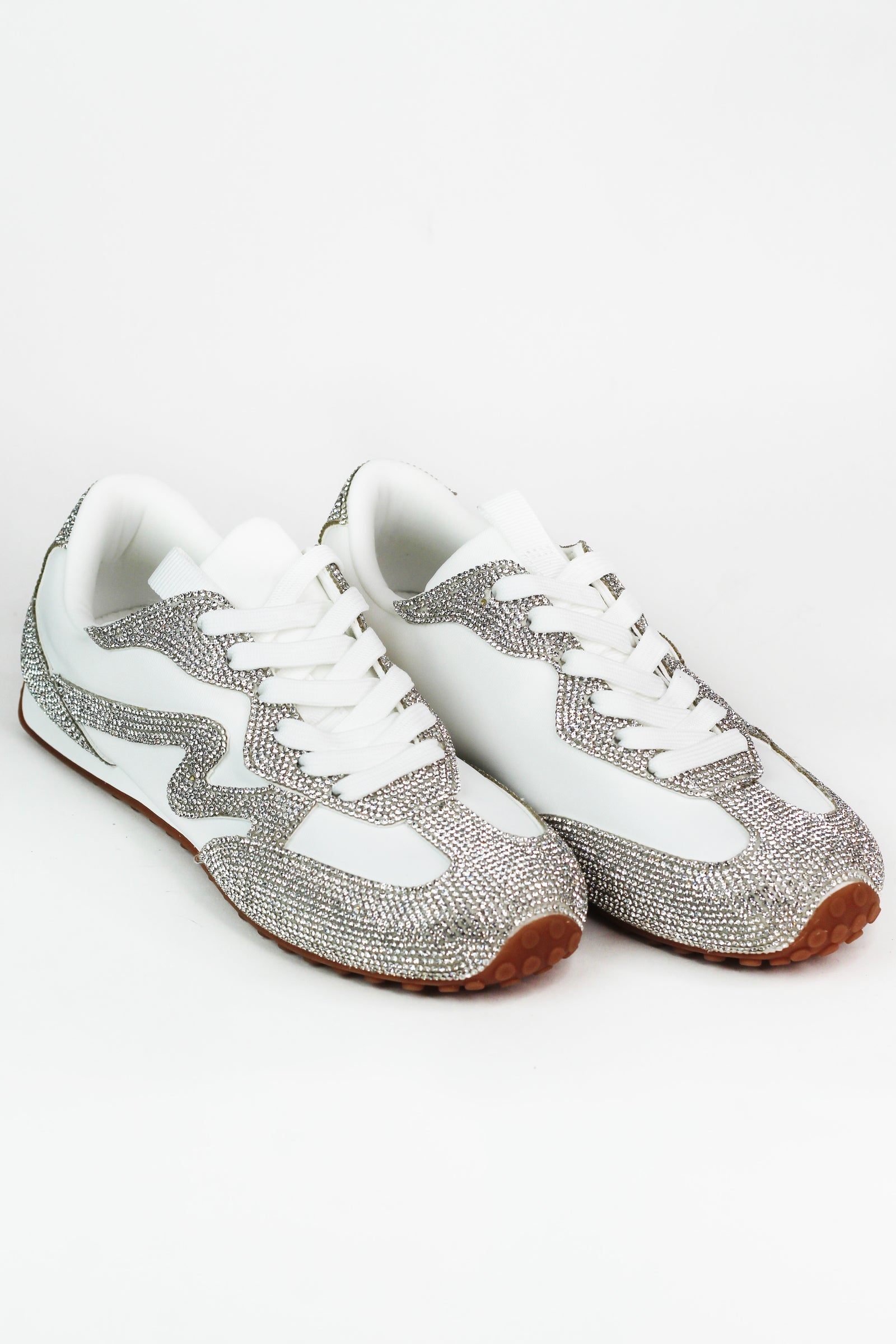 Rhinestone Trimmed Nylon Fabric Sneakers