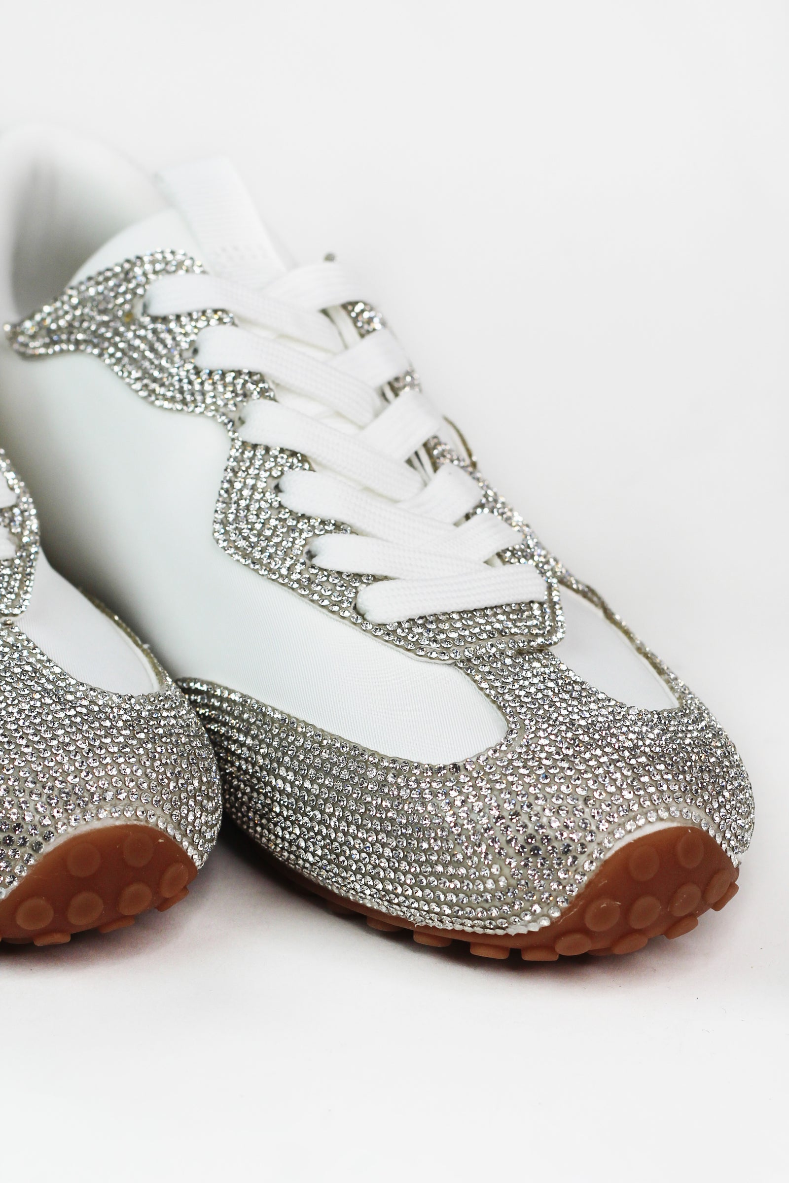 Rhinestone Trimmed Nylon Fabric Sneakers