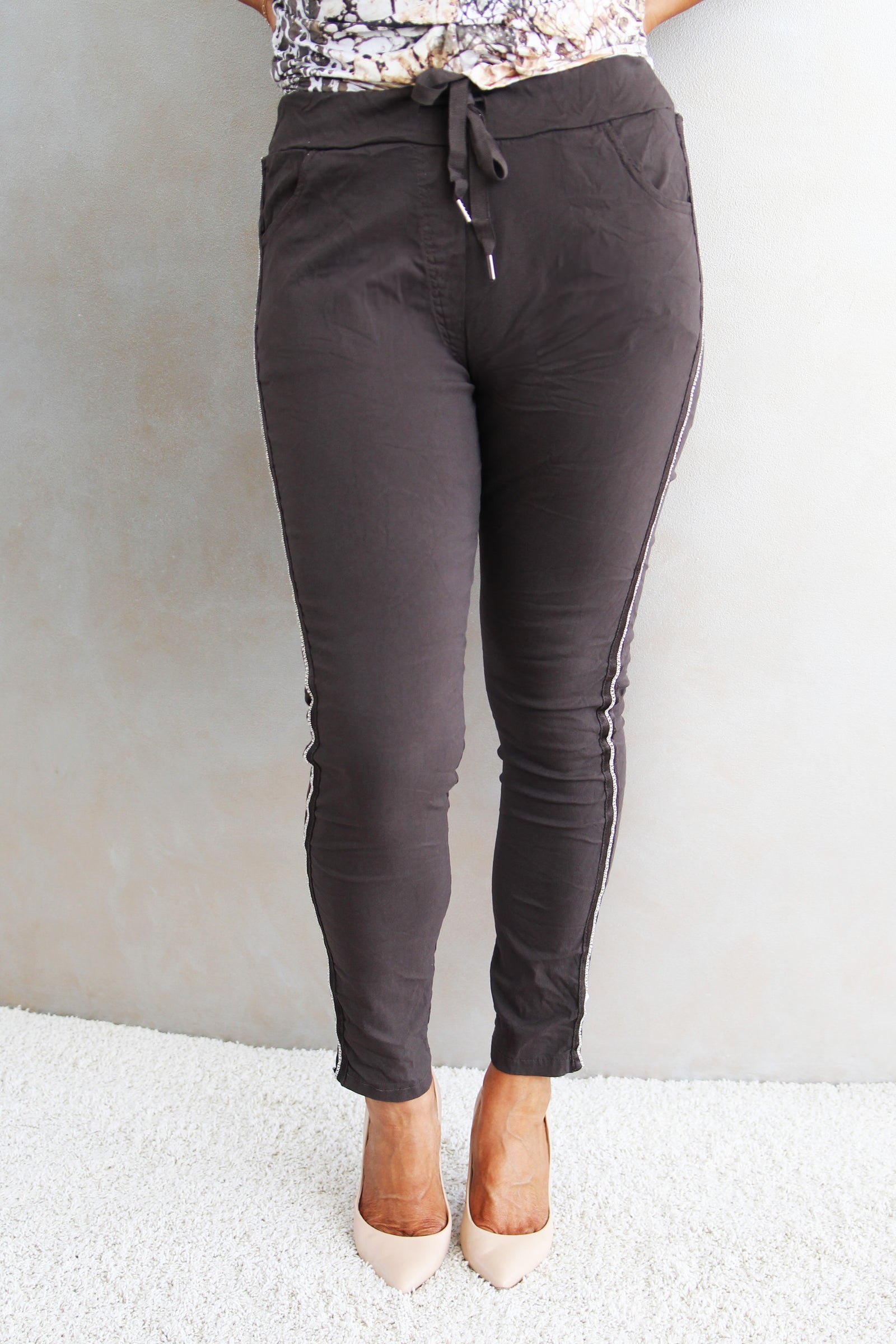 Rhinestone Trimmed Stretch Pants