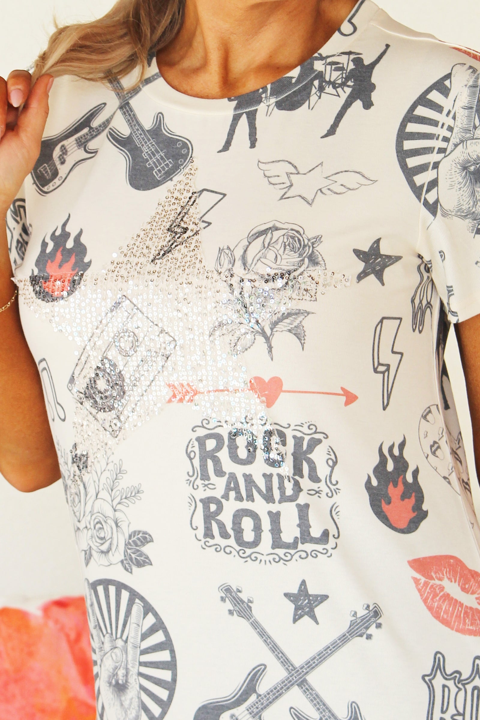 Short Sleeve Rock & Roll Tee w/ Sequin Star Center