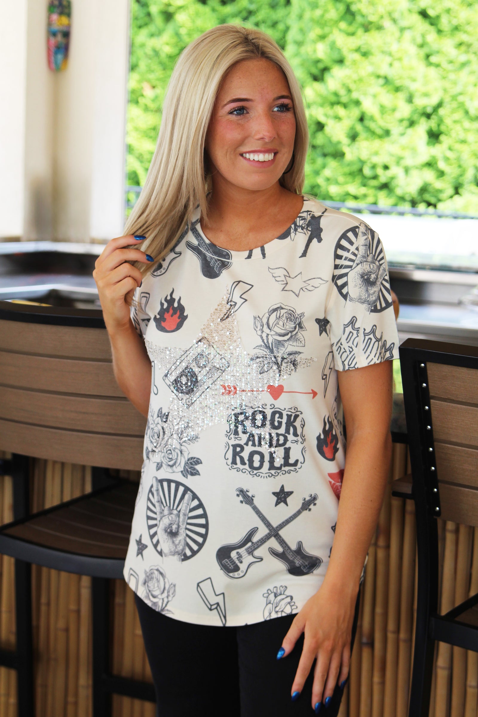 Short Sleeve Rock & Roll Tee w/ Sequin Star Center