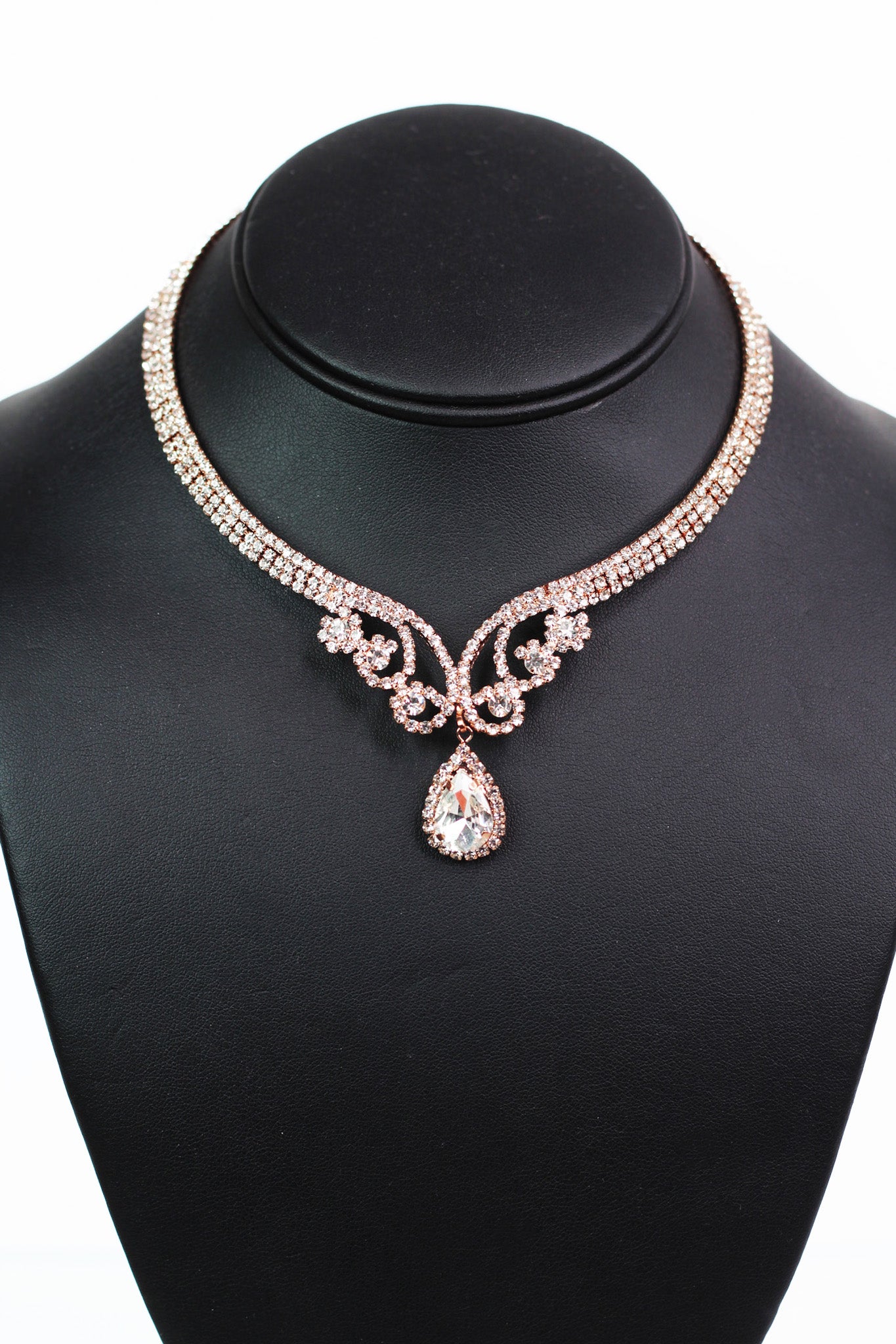 Rhinestone Collar Pear Drop Center Necklace Set - Glitz & Ears Boutique
