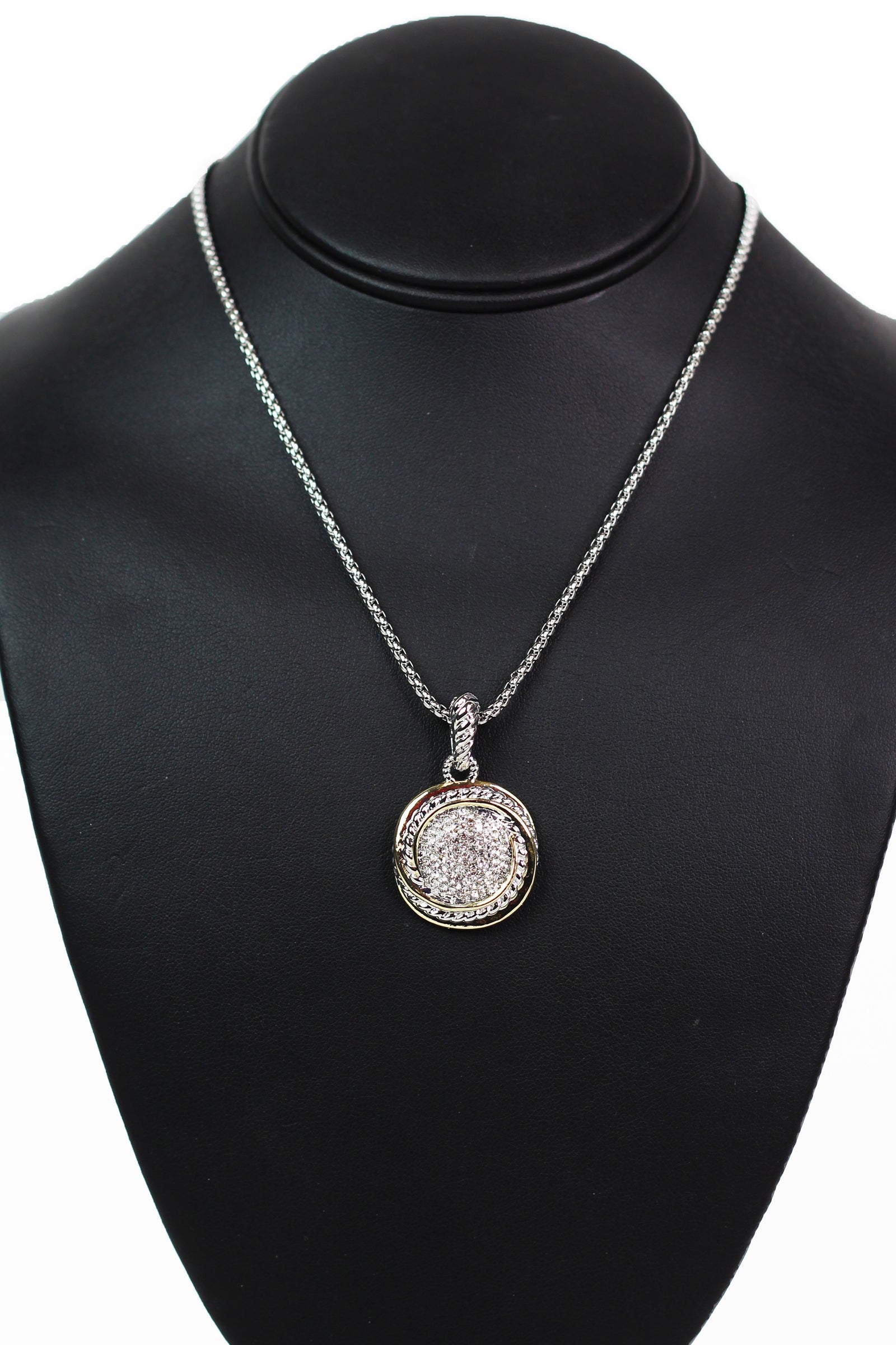 Round Two Tone Rhinestone Pendant Necklace - Glitz & Ears Boutique