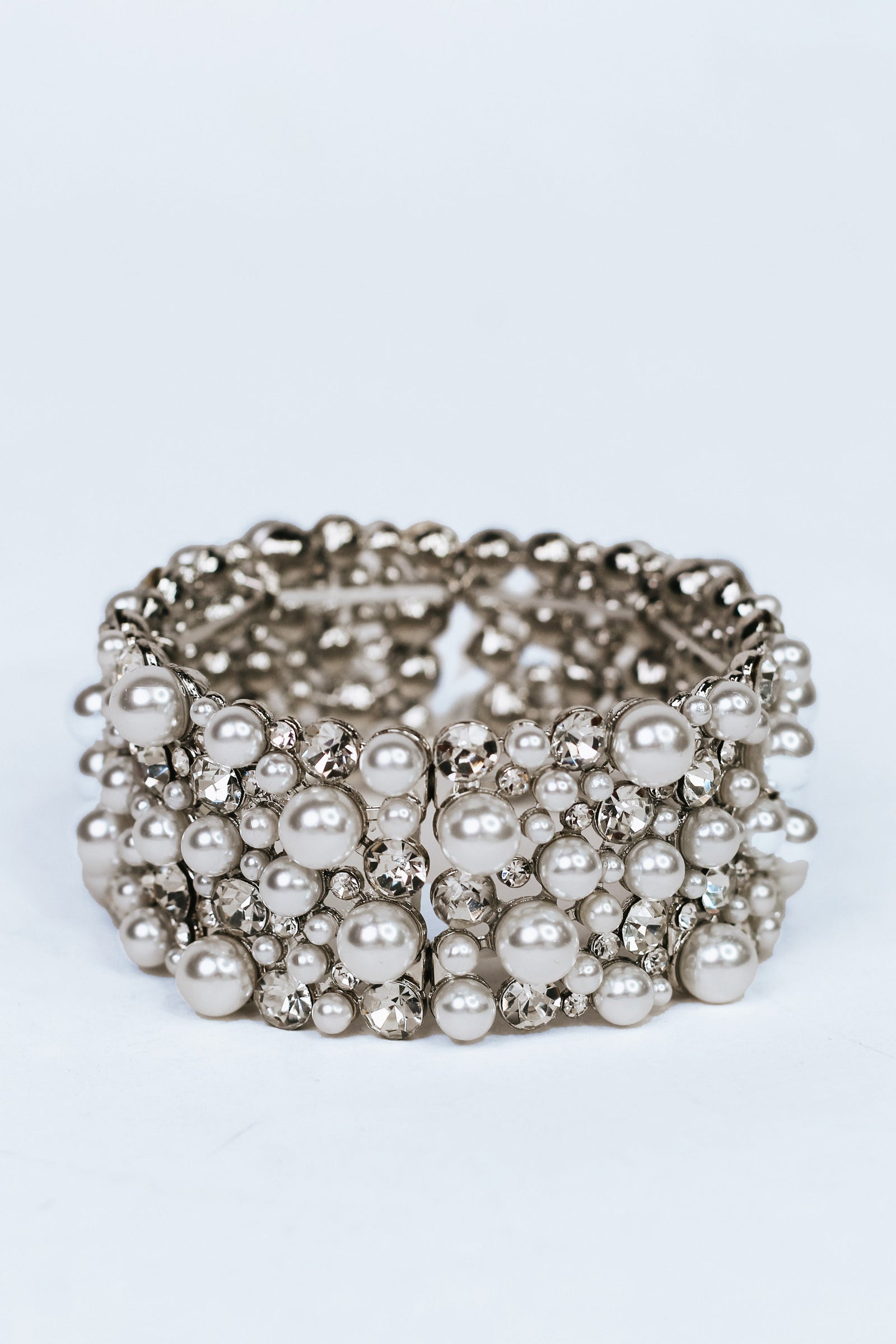 All Scatter Pearl & Rhinestone Wide Bracelet