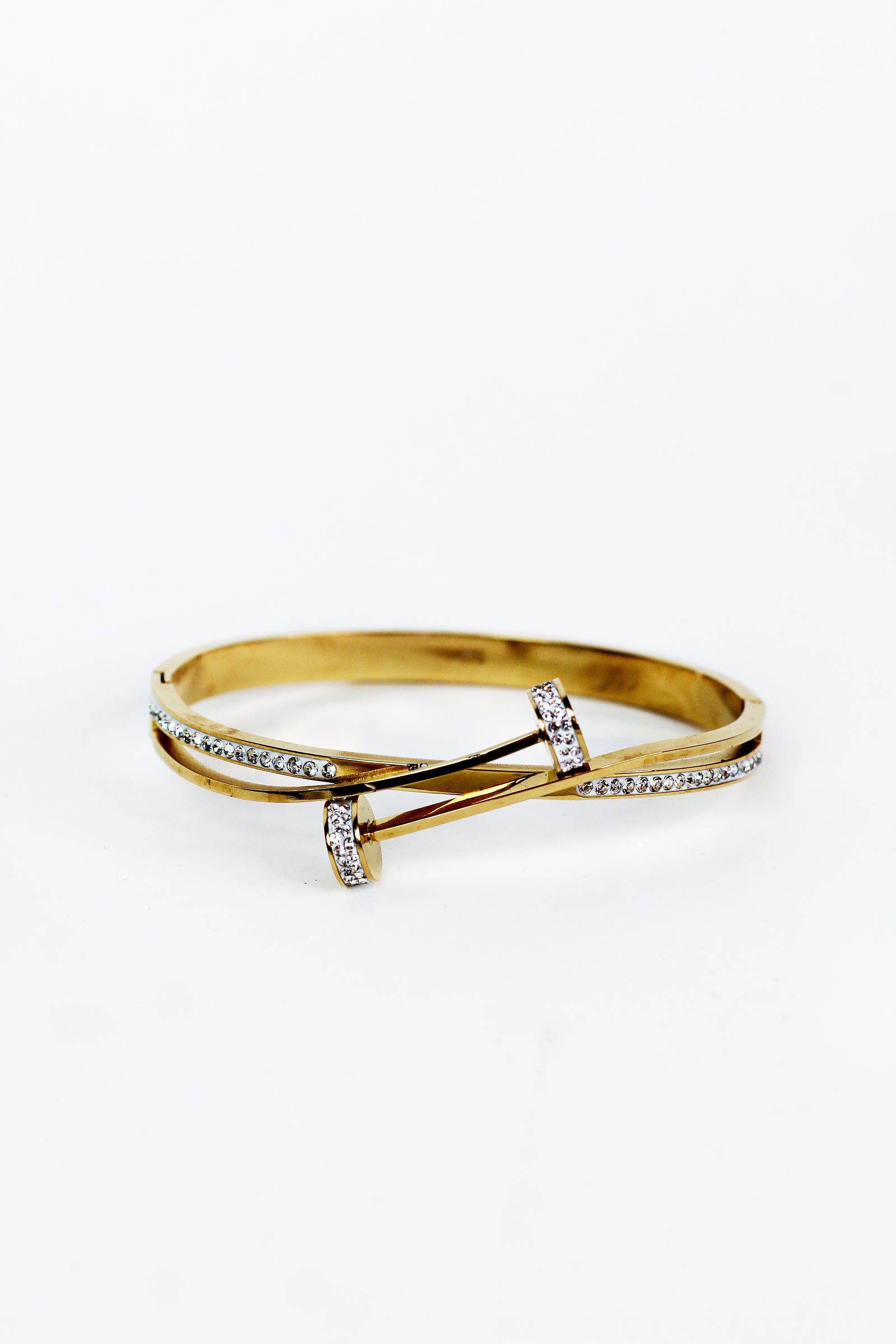 Pave Trimmed 2-Row Bangle Bracelet w/ Overlapping Round Ends