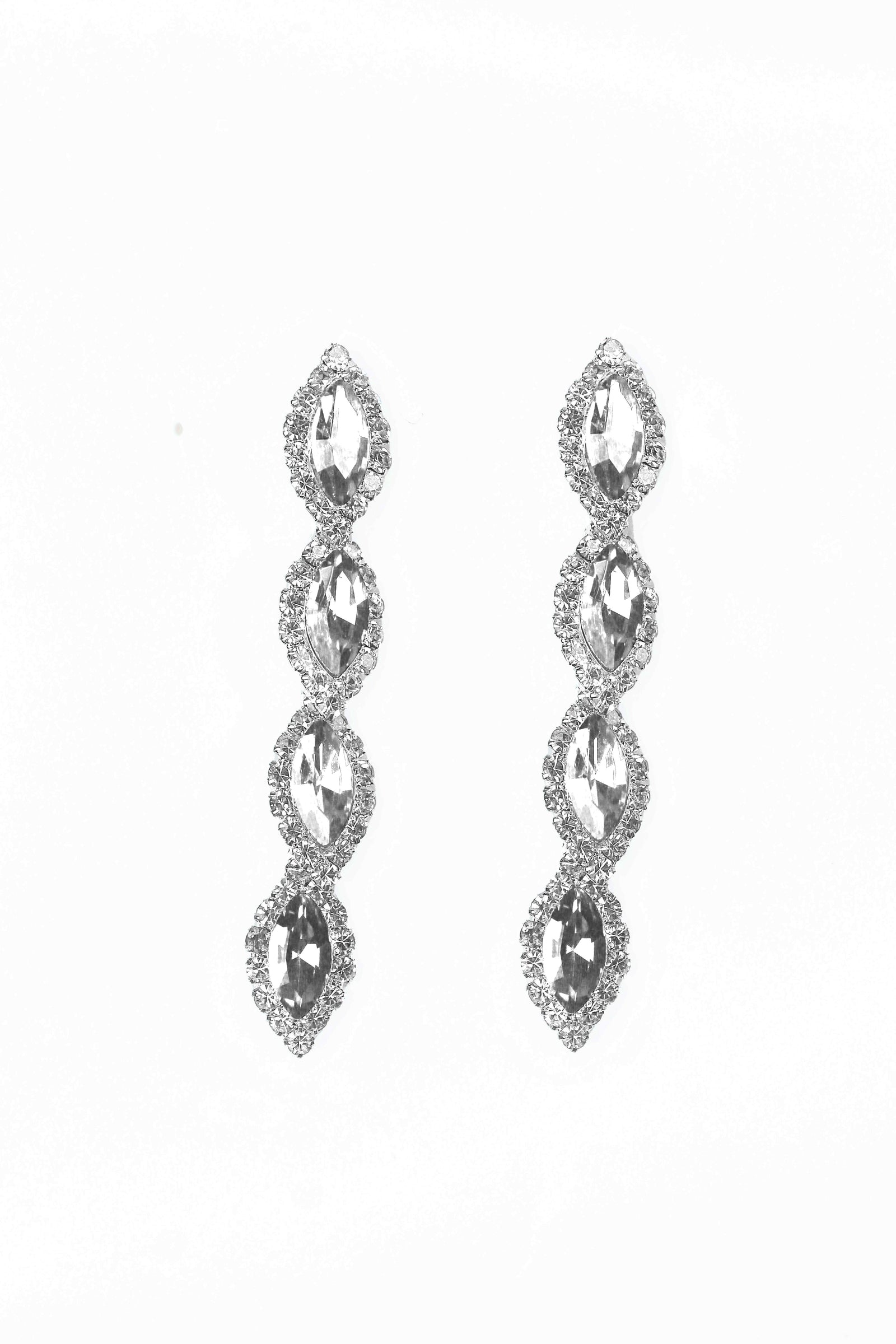 Four Almond & Pave Vertical Rhinestone Earrings