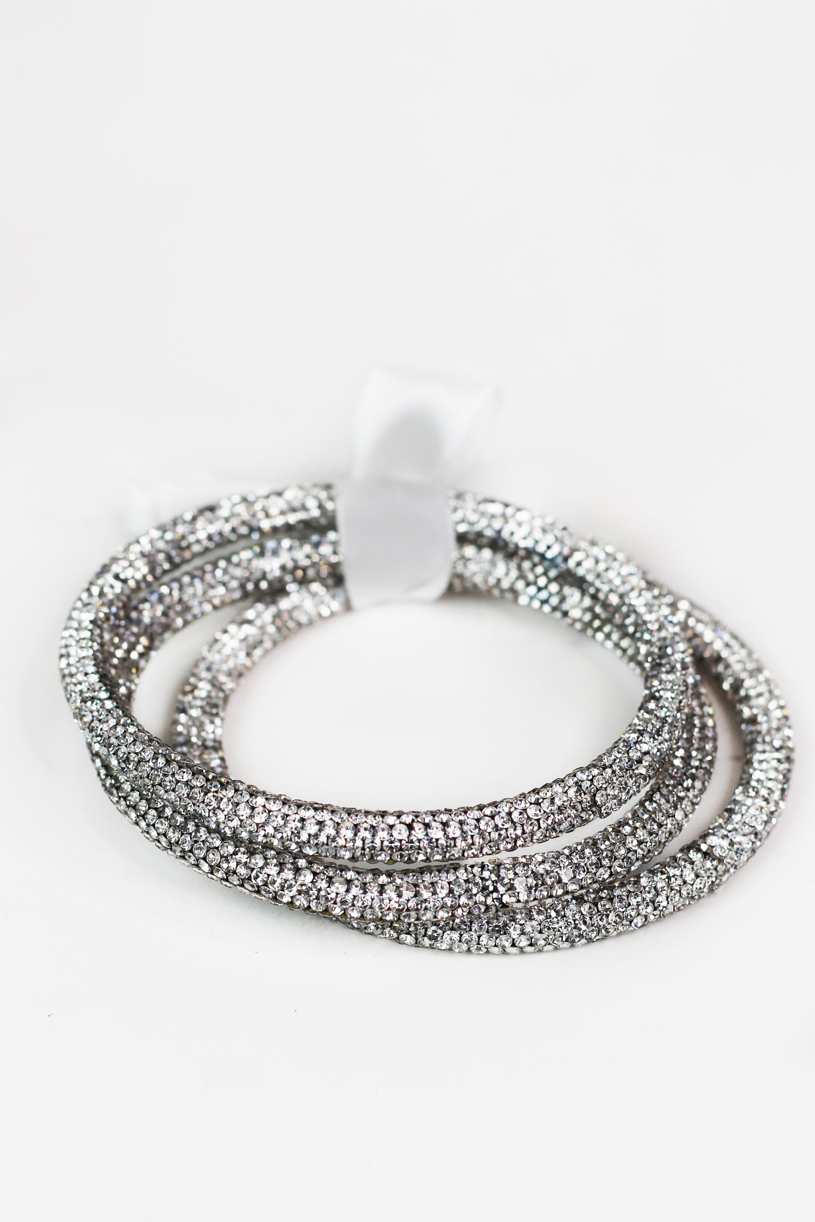3 All Rhinestone Bangle Bow Bracelet