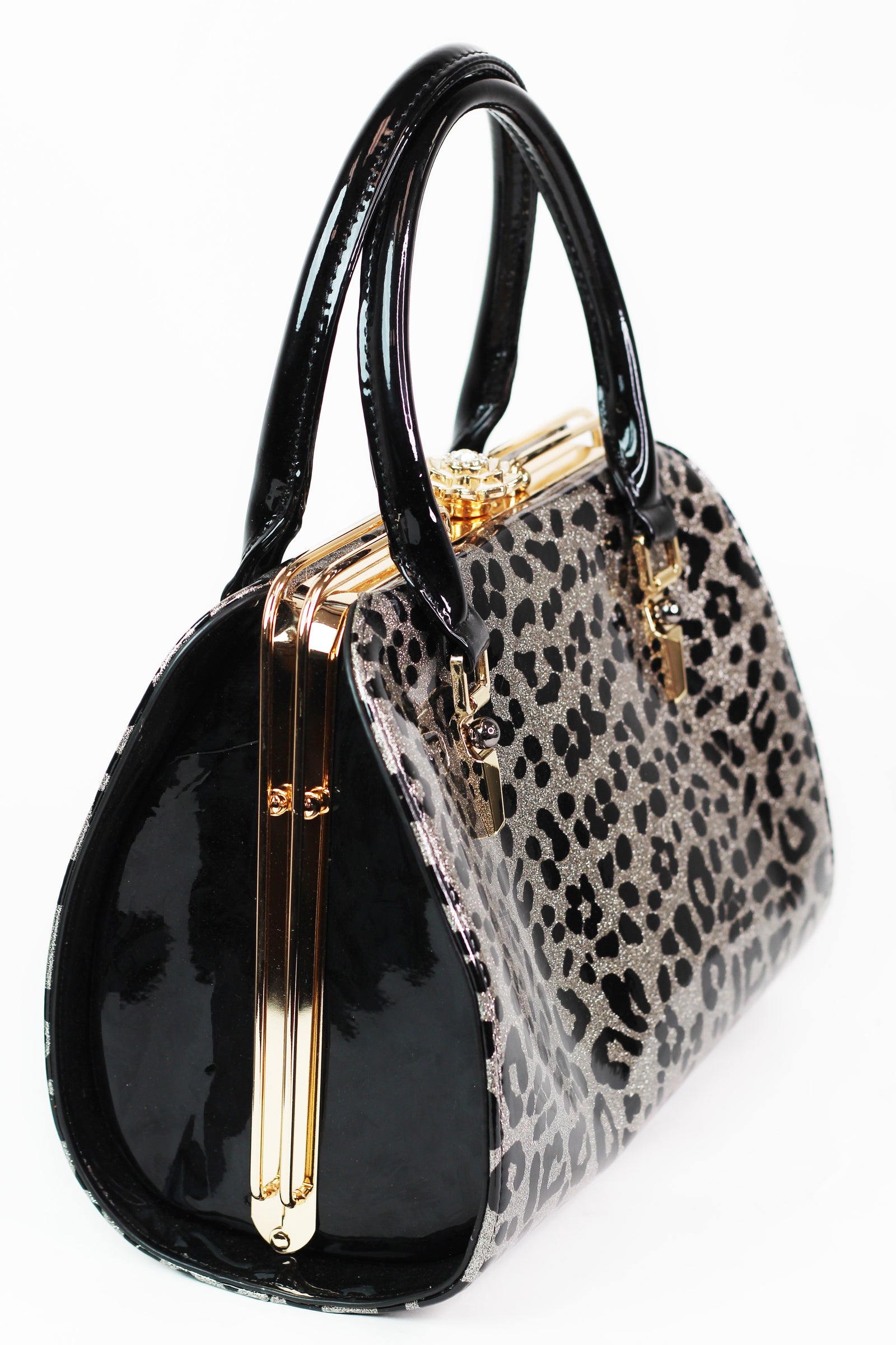 Shimmery Leopard Print Pocketbook w/ Flower Closure