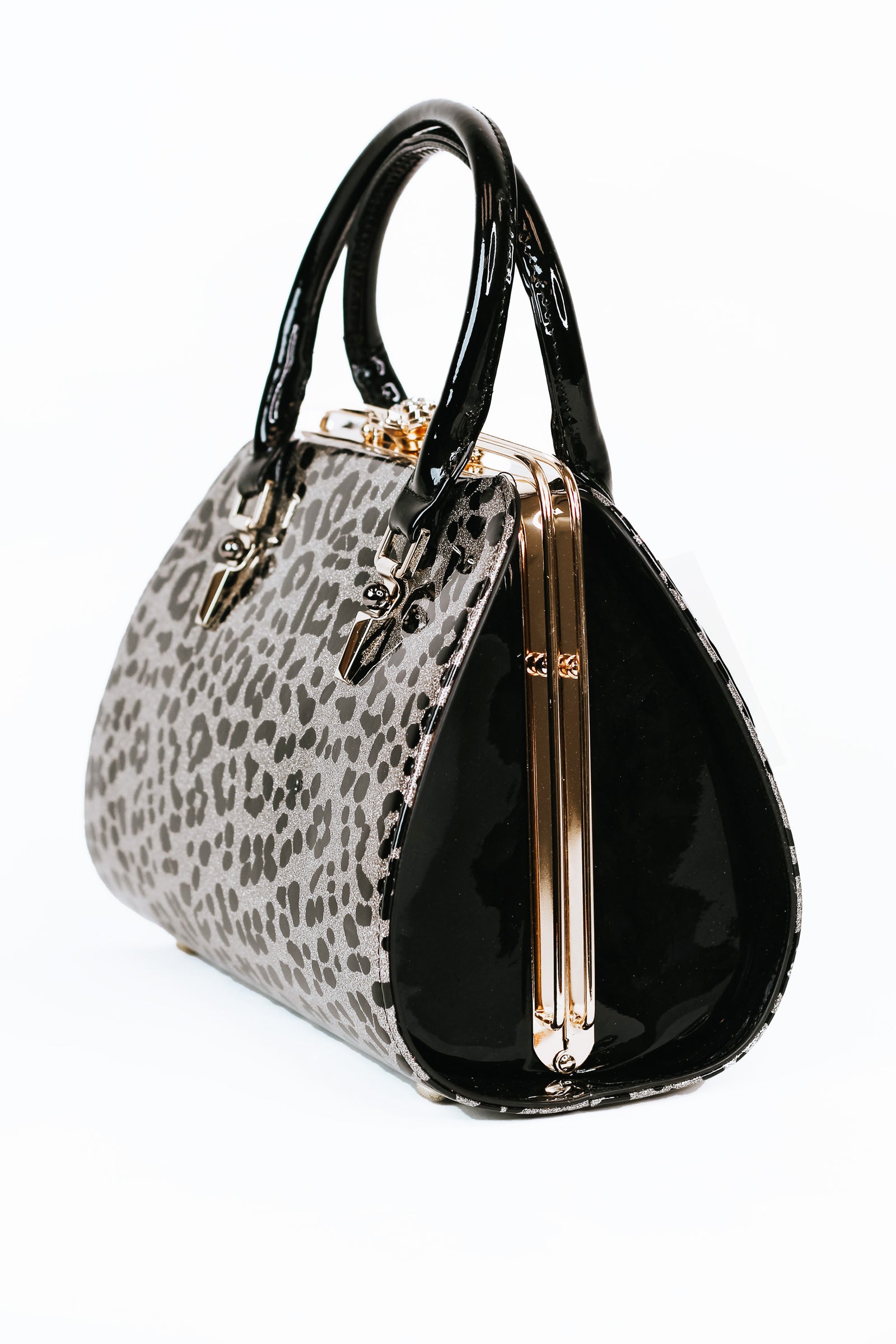 Leopard Print Floral Latch Purse w/ Gold Accent