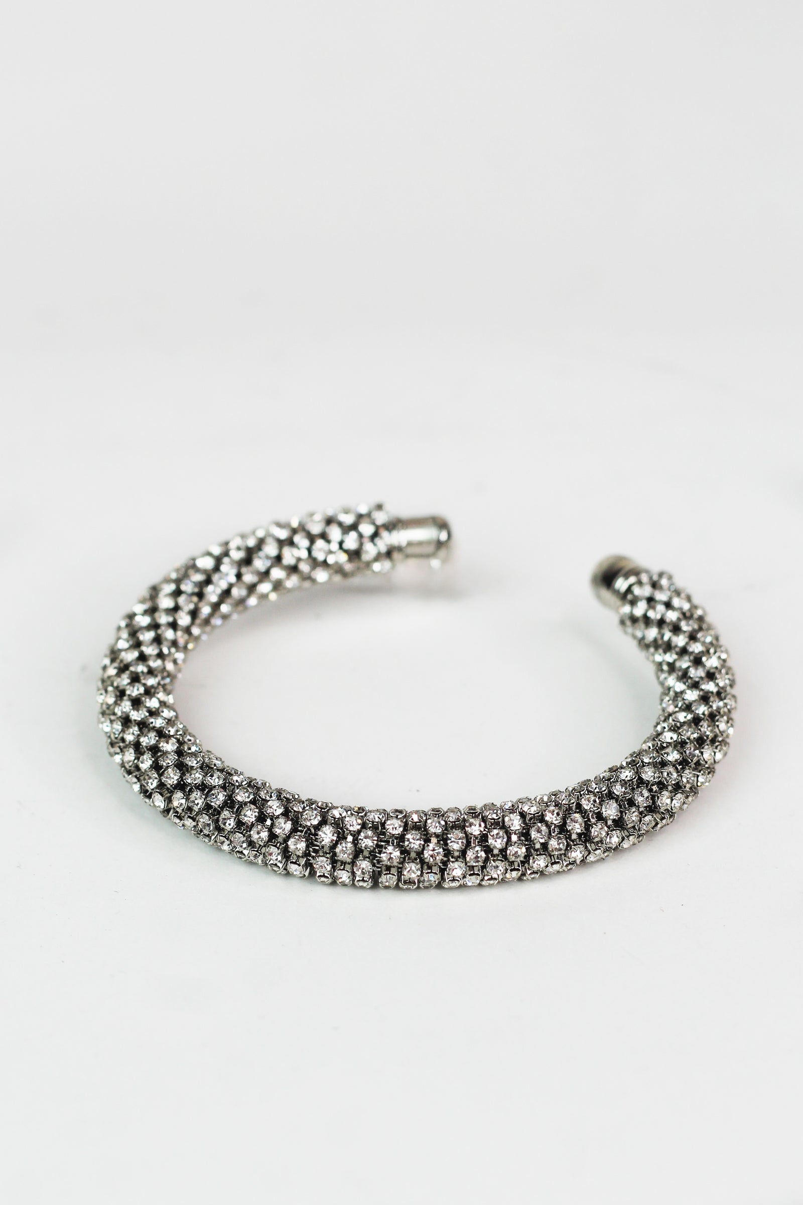 Thick Slant Row Rhinestone Open Bangle