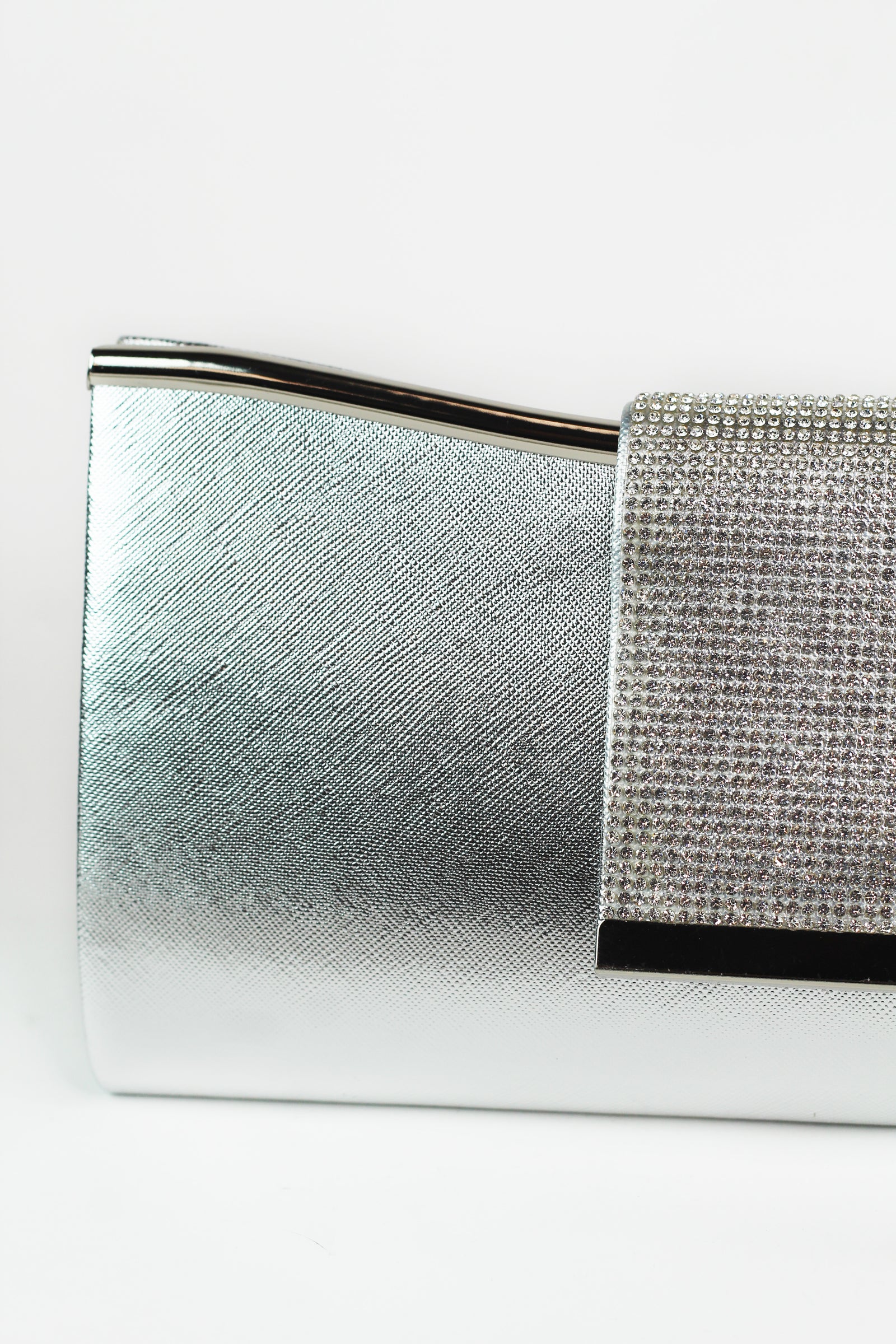 Faux Leather Clutch w/ Wide Rhinestone Closure