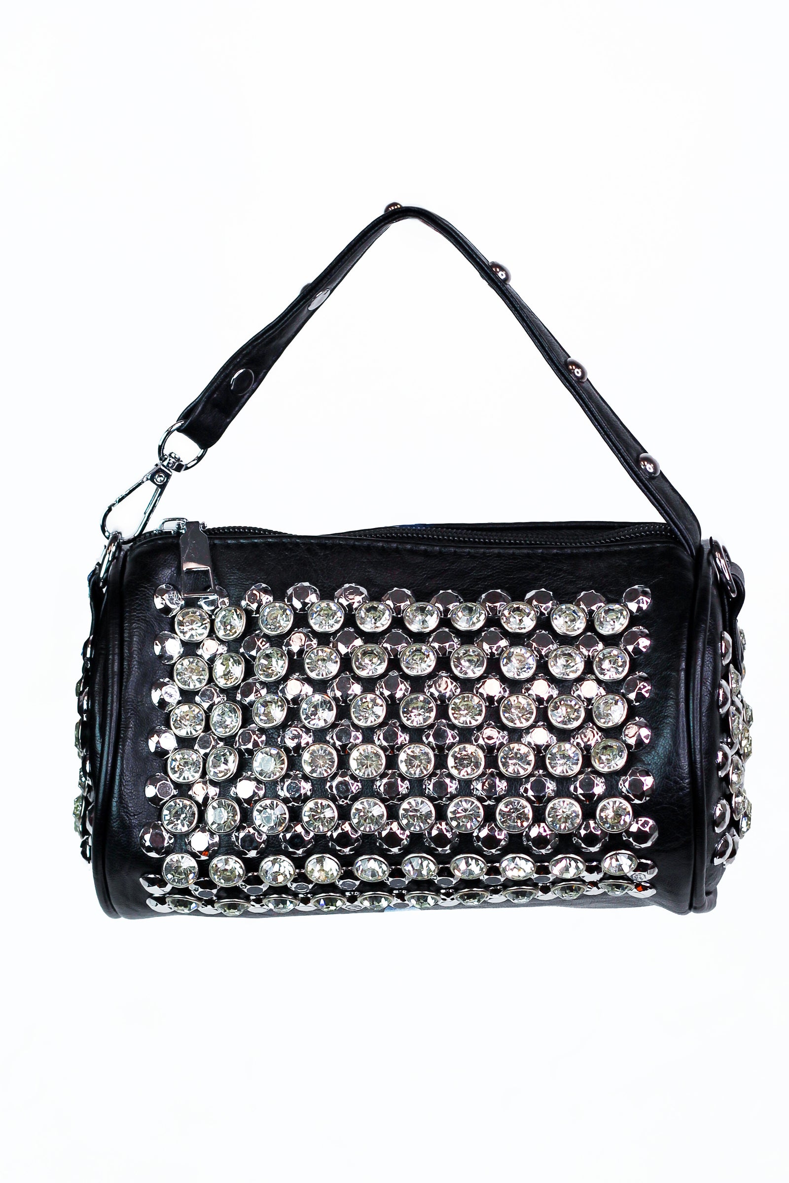 Studded Rhinestone Barrel Bag