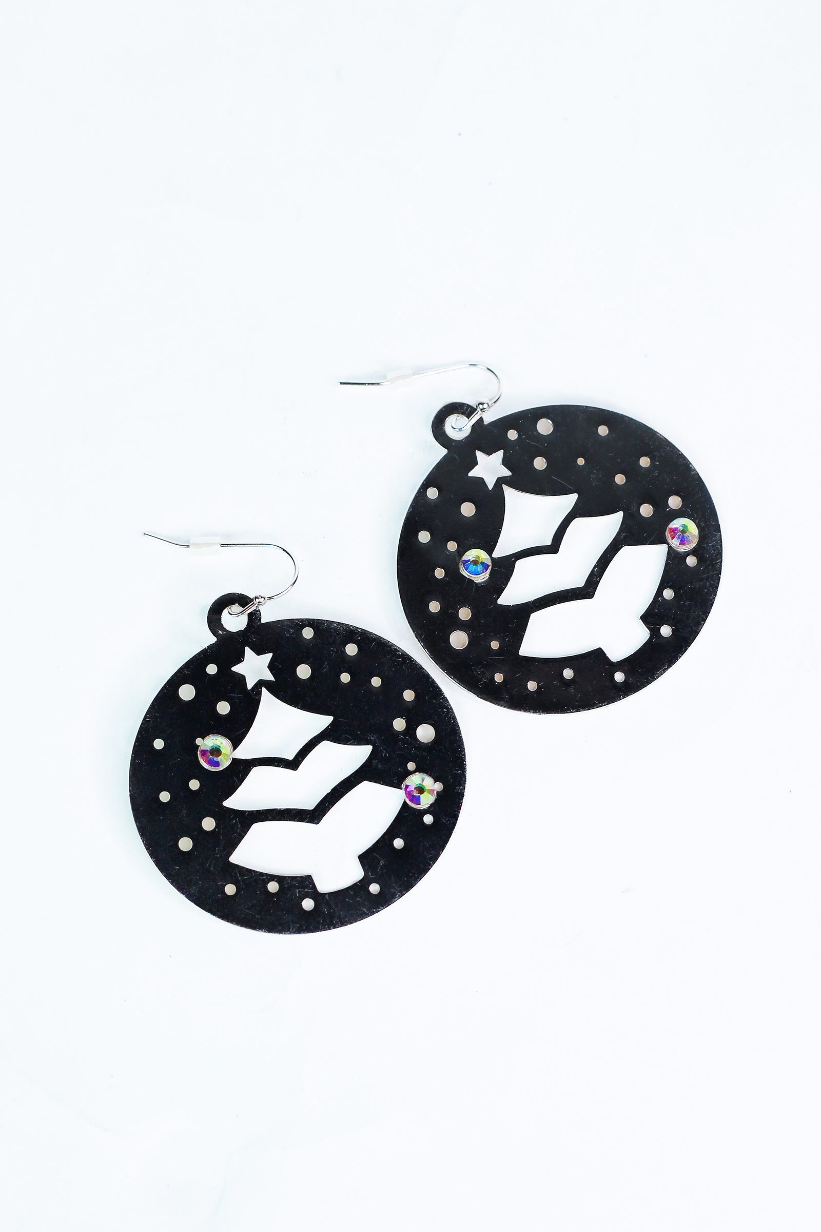 Round Metal Christmas Tree Earrings w/ Stone Accents