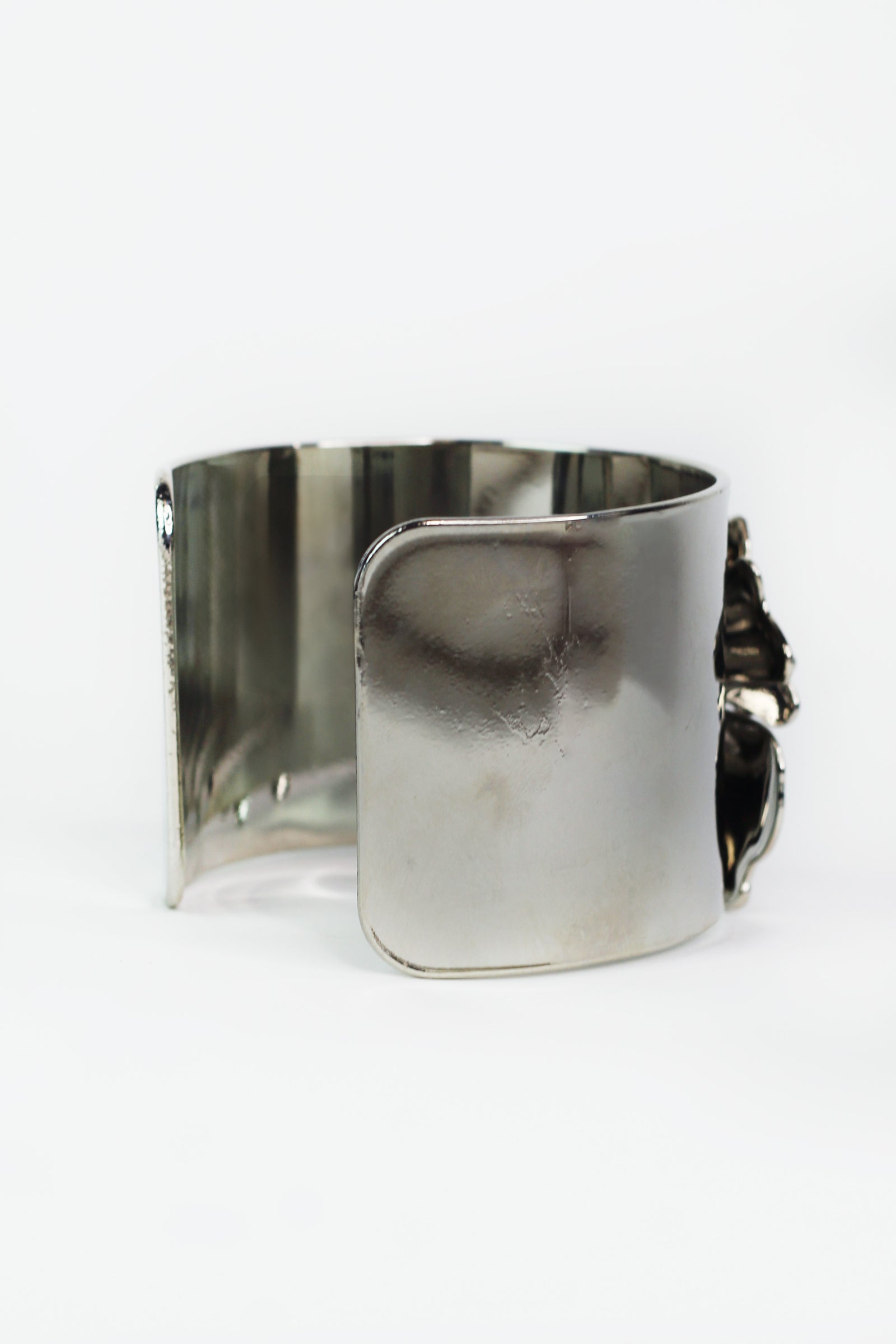 Large Metal Flower & Pearl Accent Cuff Bracelet