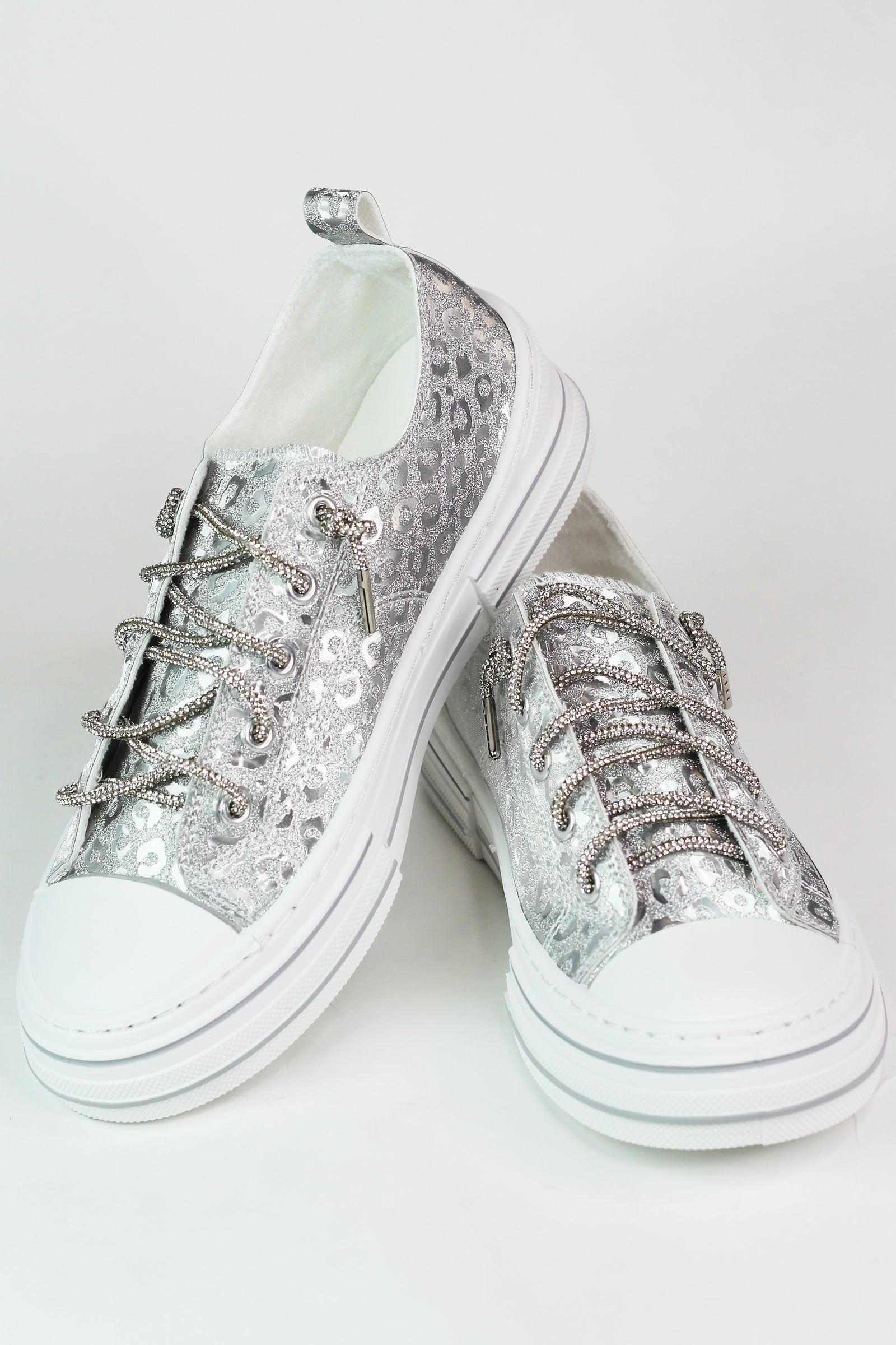 Silver Leopard Shine Sneaker Shoe