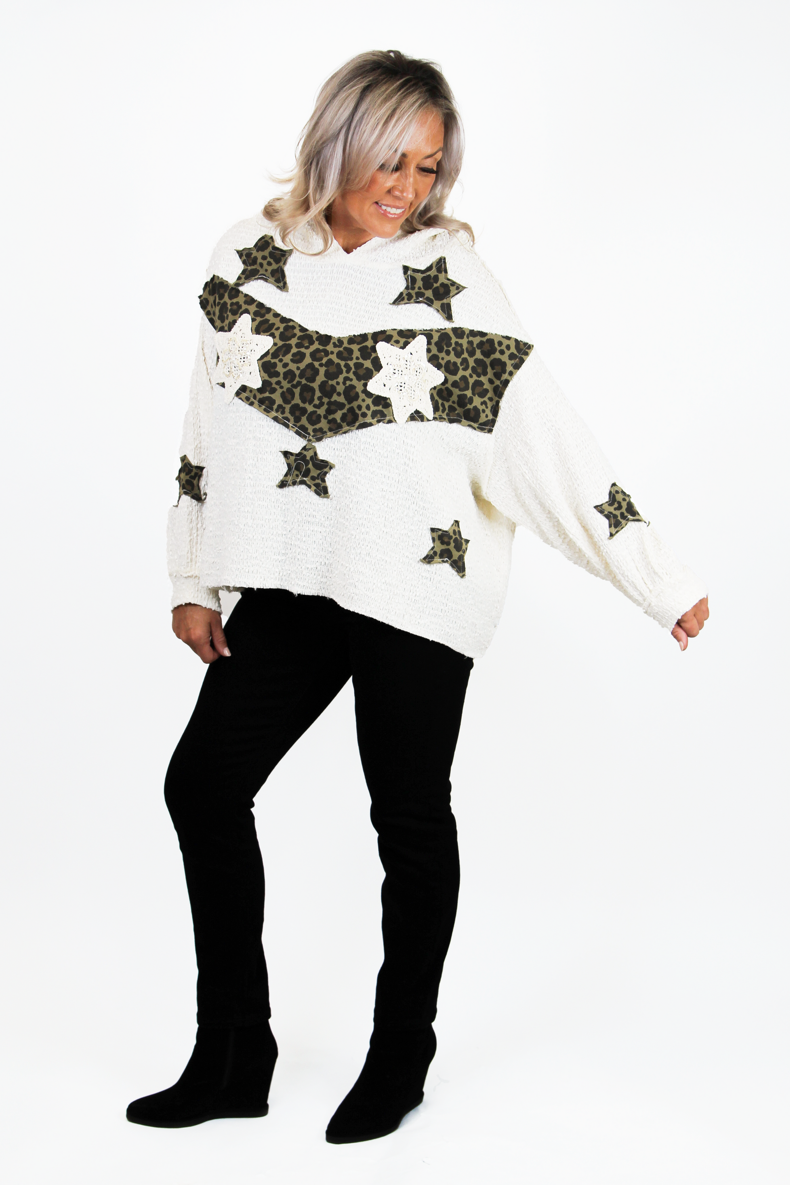 Sequin Star Leopard Camo Accent Hoodie