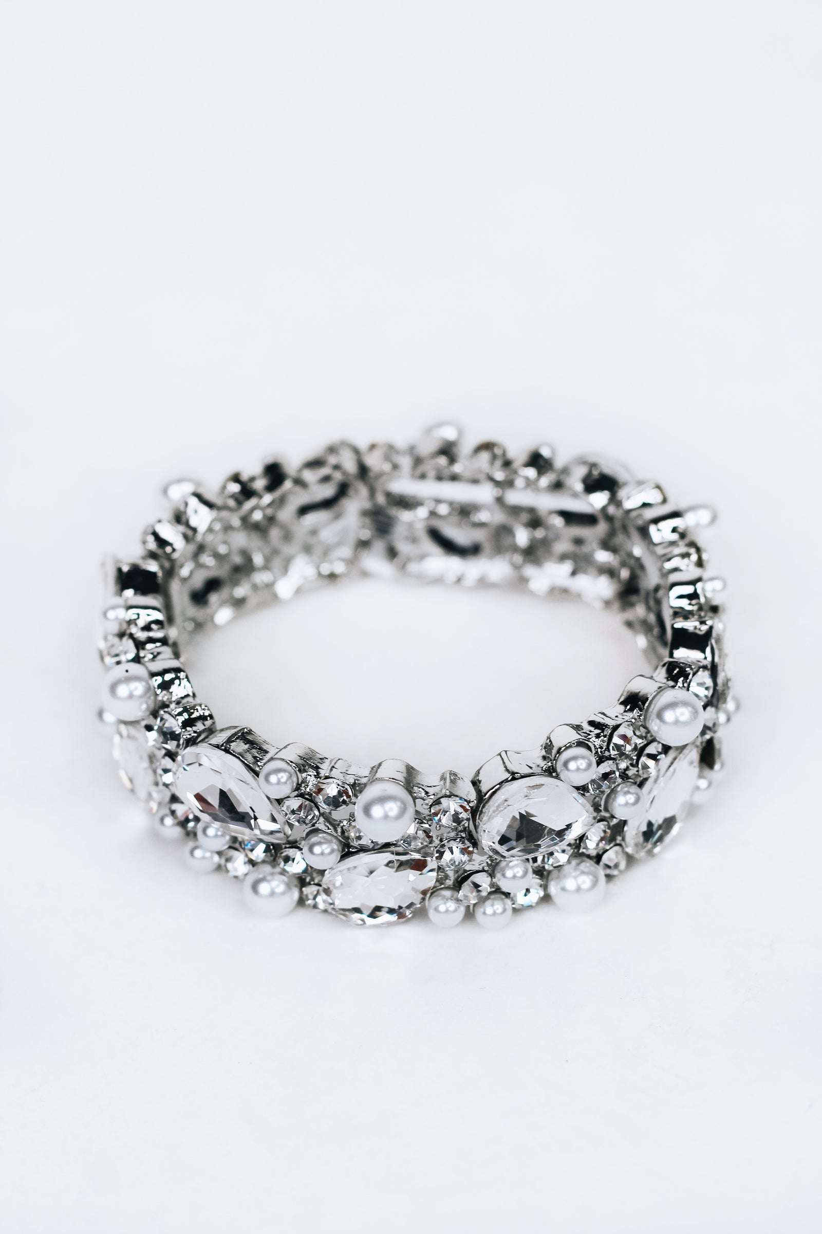 Pearl and Large Rhinestone Stretch Bracelet - Glitz & Ears Boutique