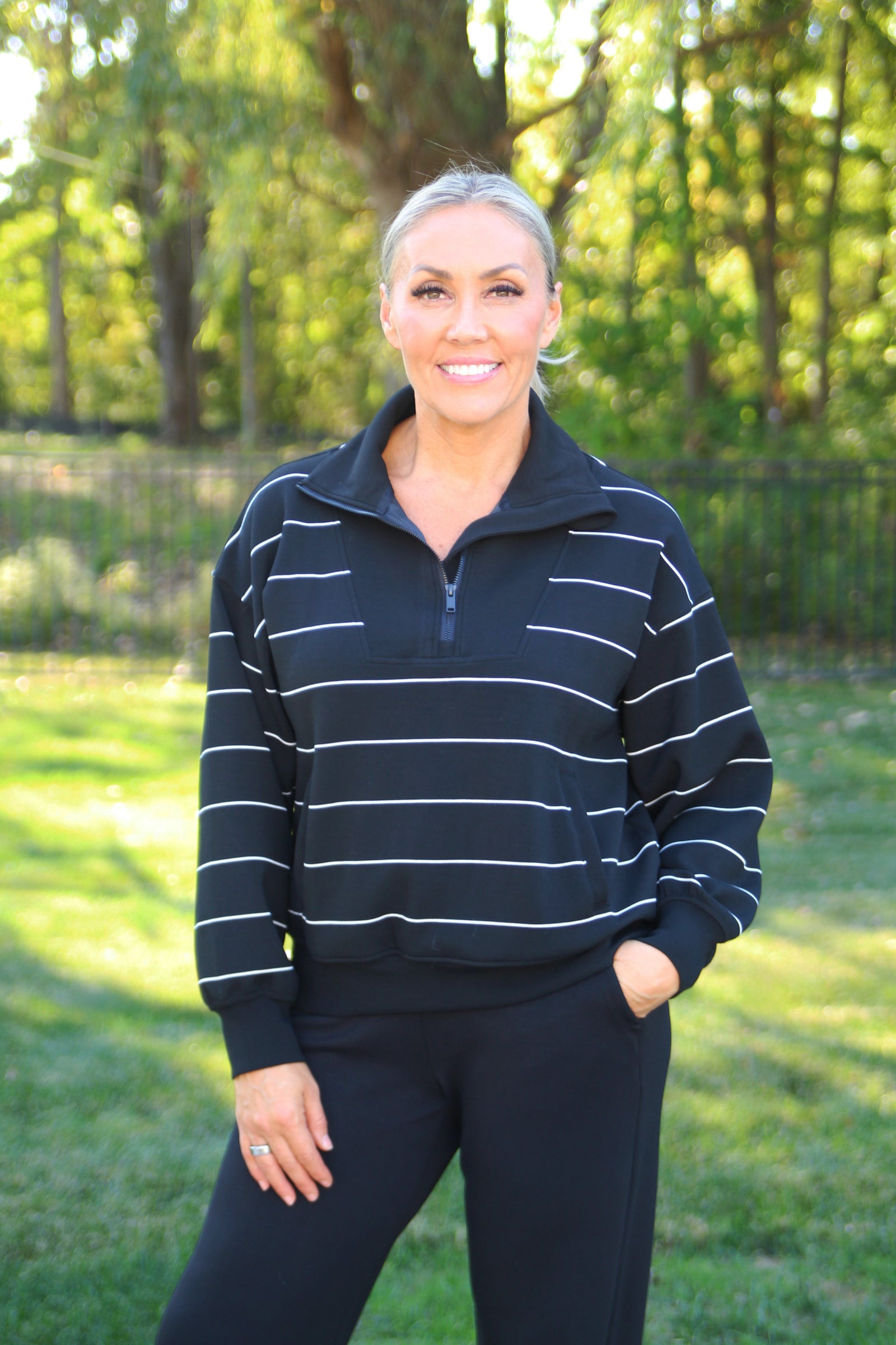 Scuba Striped Quarter Zip Mock Neck Pullover