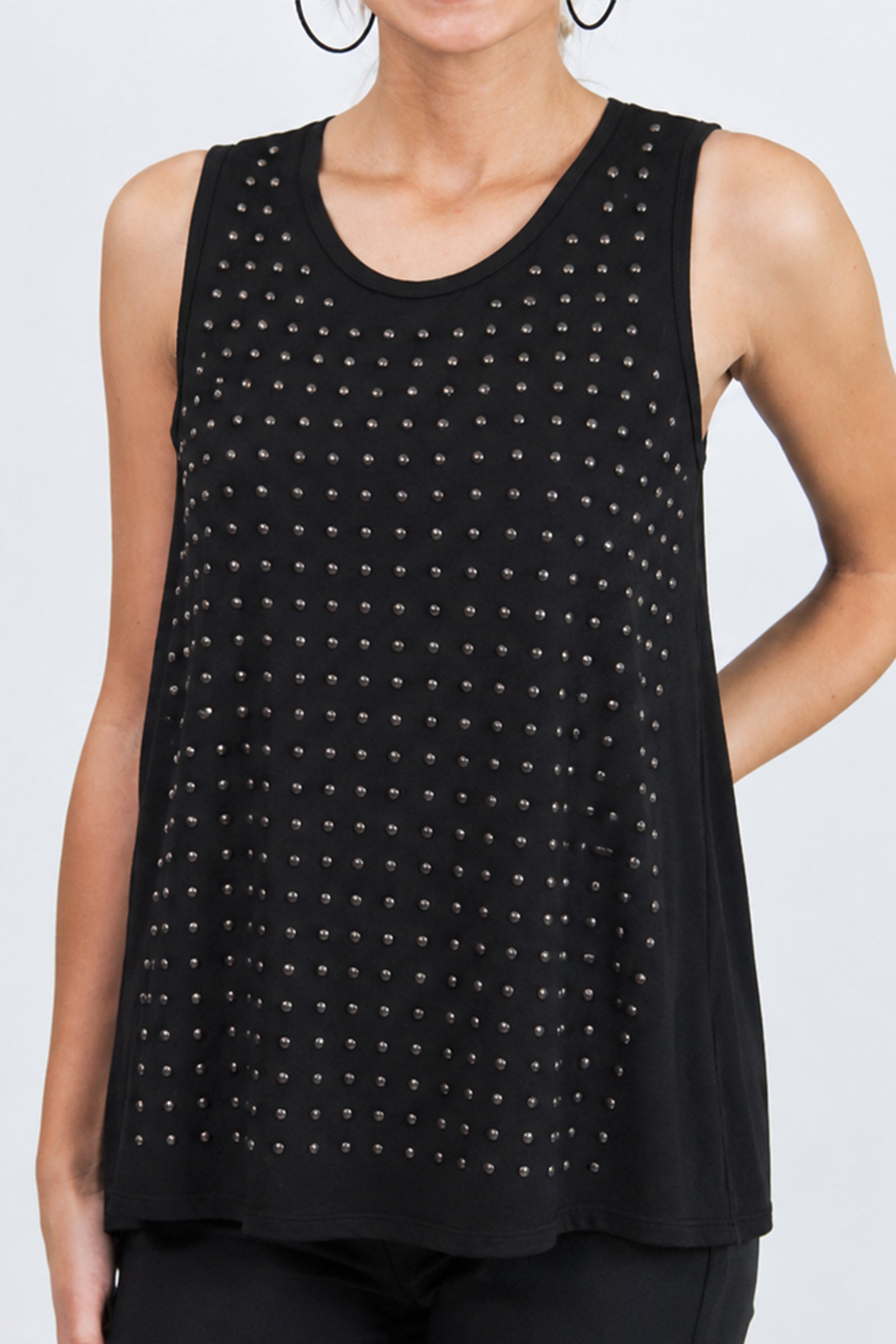 Studded Round Neck Sleeveless Top