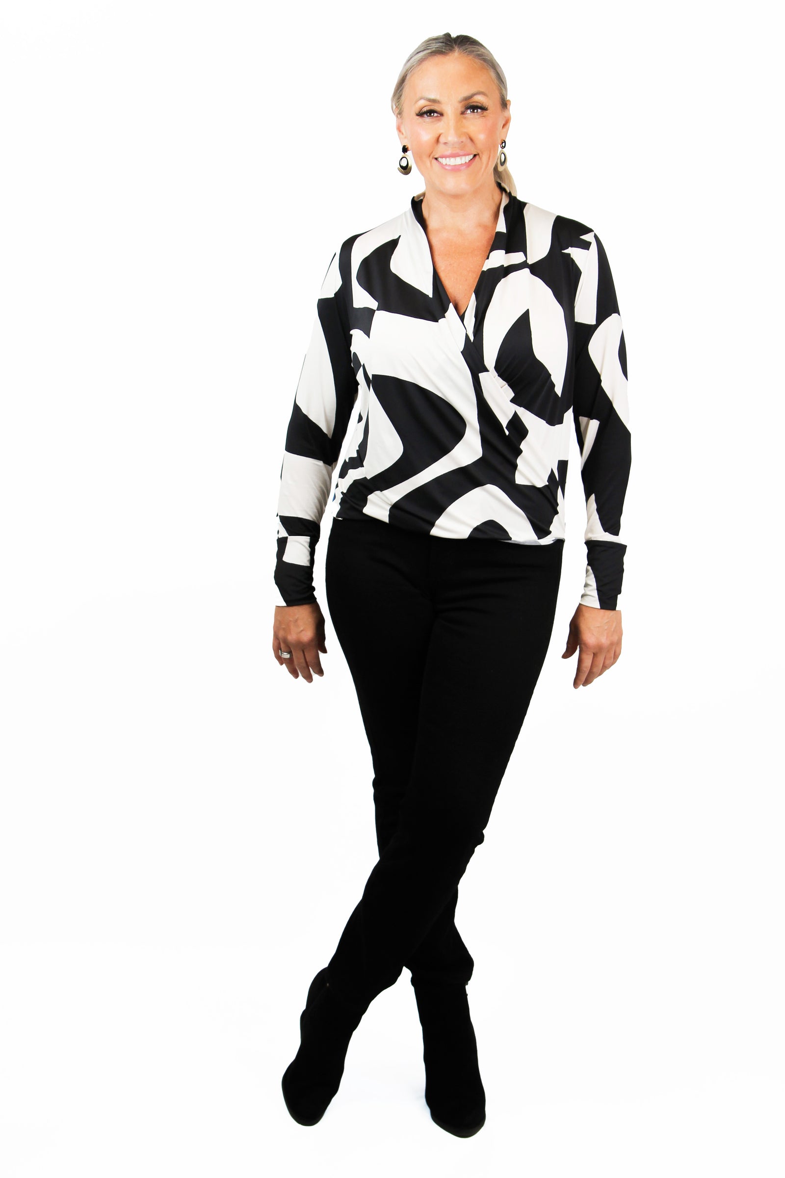 Crossover Abstract Print Top