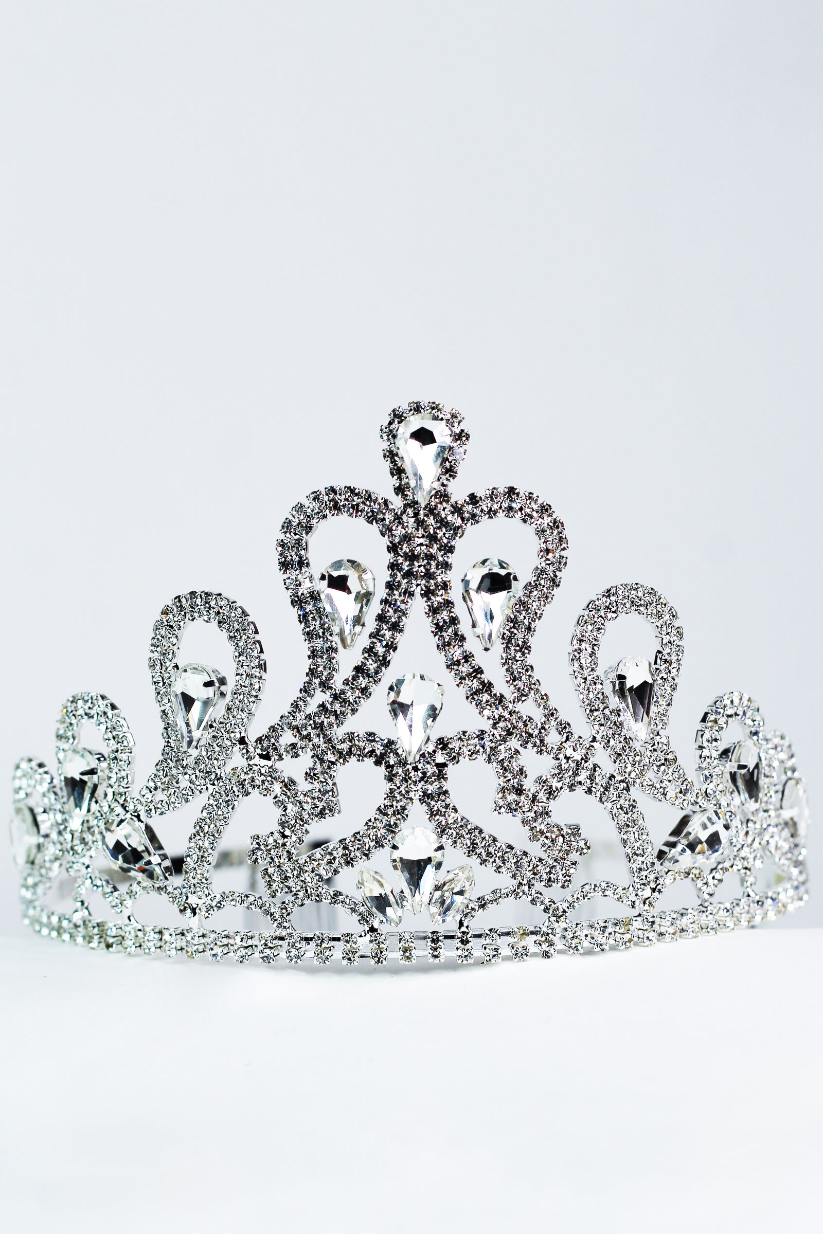 Teardrops & Two Row Pave Swirls Pointed Tiara - Glitz & Ears Boutique