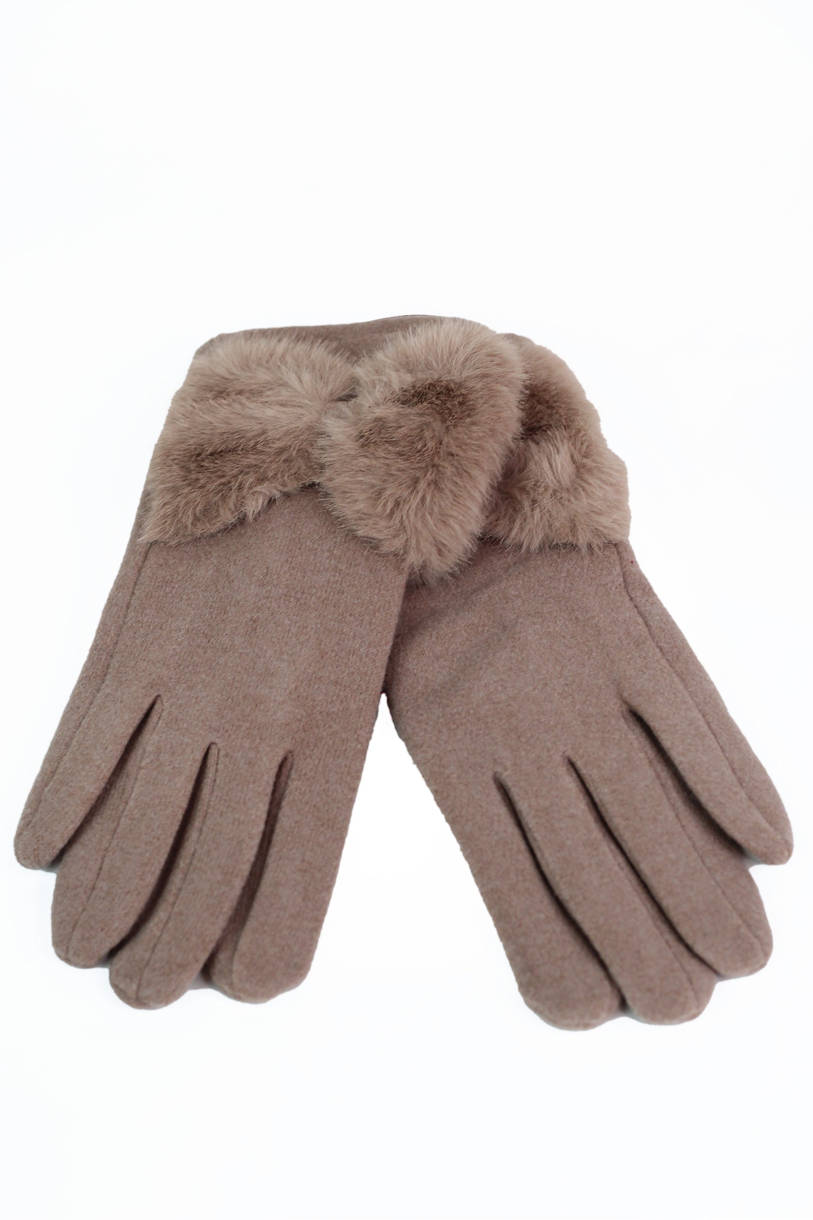 Faux Fur Bow Wrist Gloves